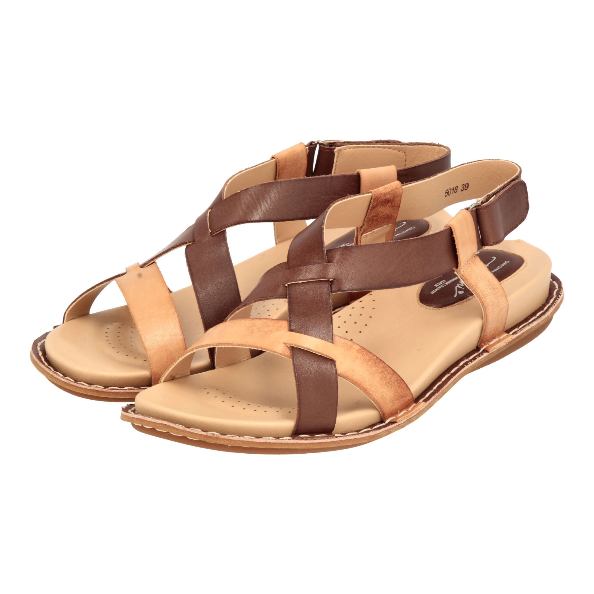 Barani Brown Multi Leather Sandals for Women - Cross Strap Comfortable Summer Sandals - Perfect for Beach, Vacation and Casual Outings
