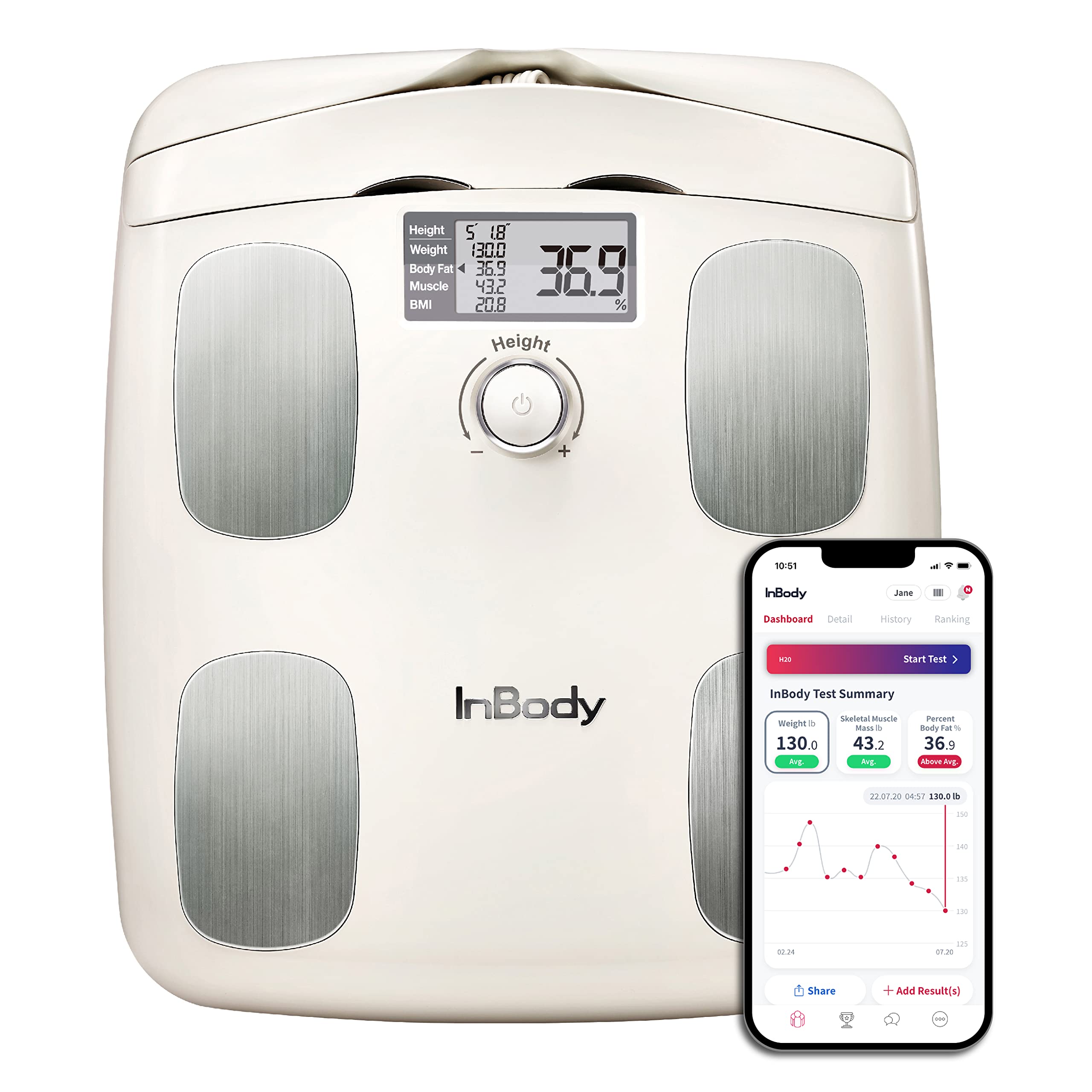 InBody Dial H20 Smart Body Fat Scale - Digital Weight Scale with Bluetooth for Body Fat Percentage, Muscle Mass & BMI Tracking - Accurate Body Composition Analyzer for Home Gym & Fitness Enthusiasts (Oatmeal Beige) - Perfect for Health Monitoring & Workout Progress Tracking