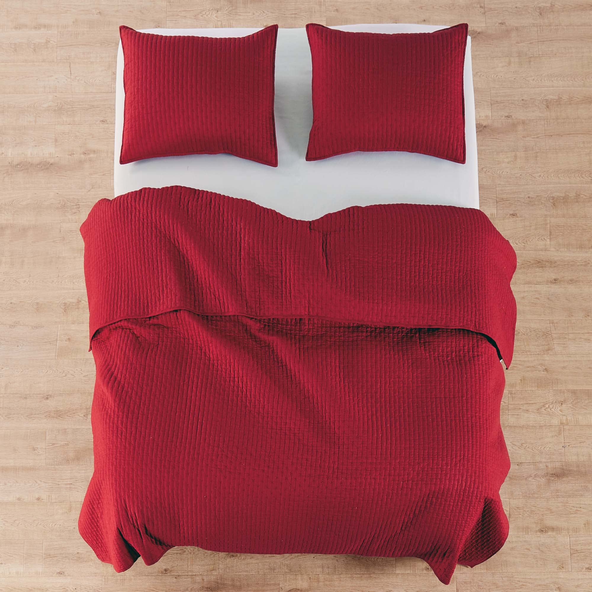 Levtex Home - 100% Cotton Reversible Cross Stitch Chile Red Quilt Set - Full/Queen Size (88x92in) with 2 Standard Shams (26x20in) - Soft & Breathable Cotton Fabric - Perfect for Bedroom Decor, Guest Room, or Cozy Farmhouse Style