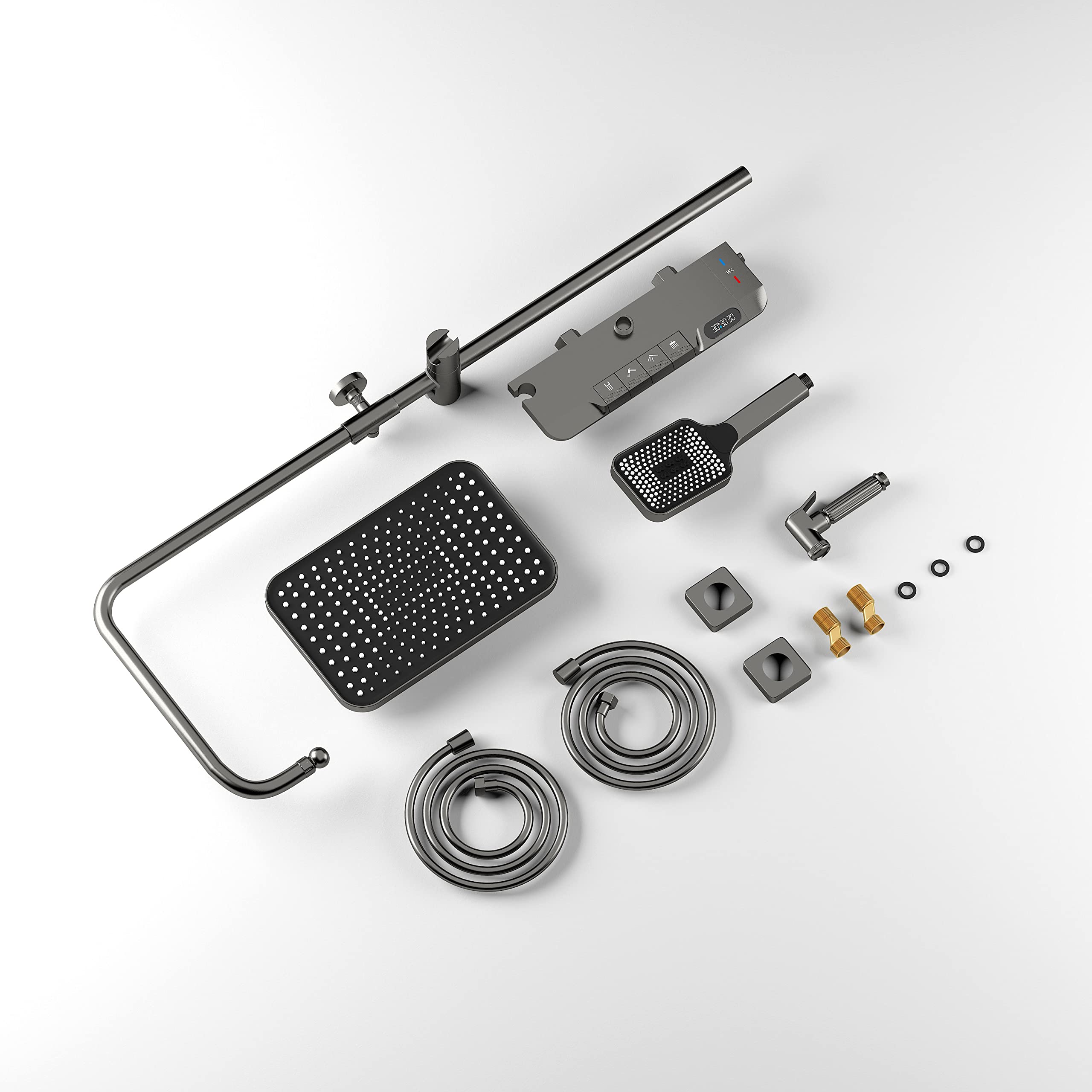 Boyuan Thermostatic Smart Digital Shower System - 4 Way High Pressure Balance Valve Kit with 12