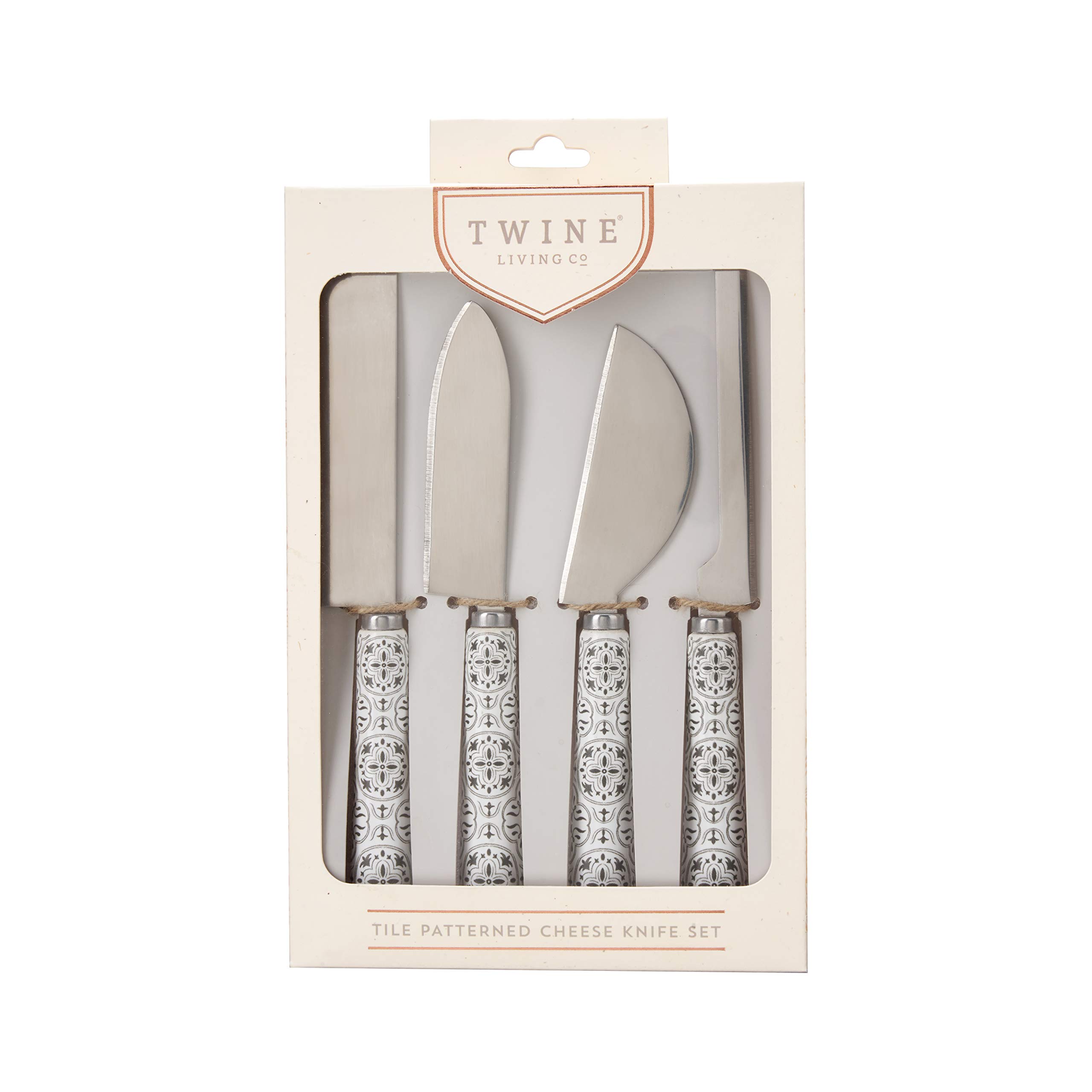 4-Piece Ceramic Tile Handle Cheese Knife Set - Stainless Steel Blades for Hard & Soft Cheese, Bread, Charcuterie Boards & Entertaining | Perfect for Dinner Parties, Wine Tastings & Gourmet Cheese Platters