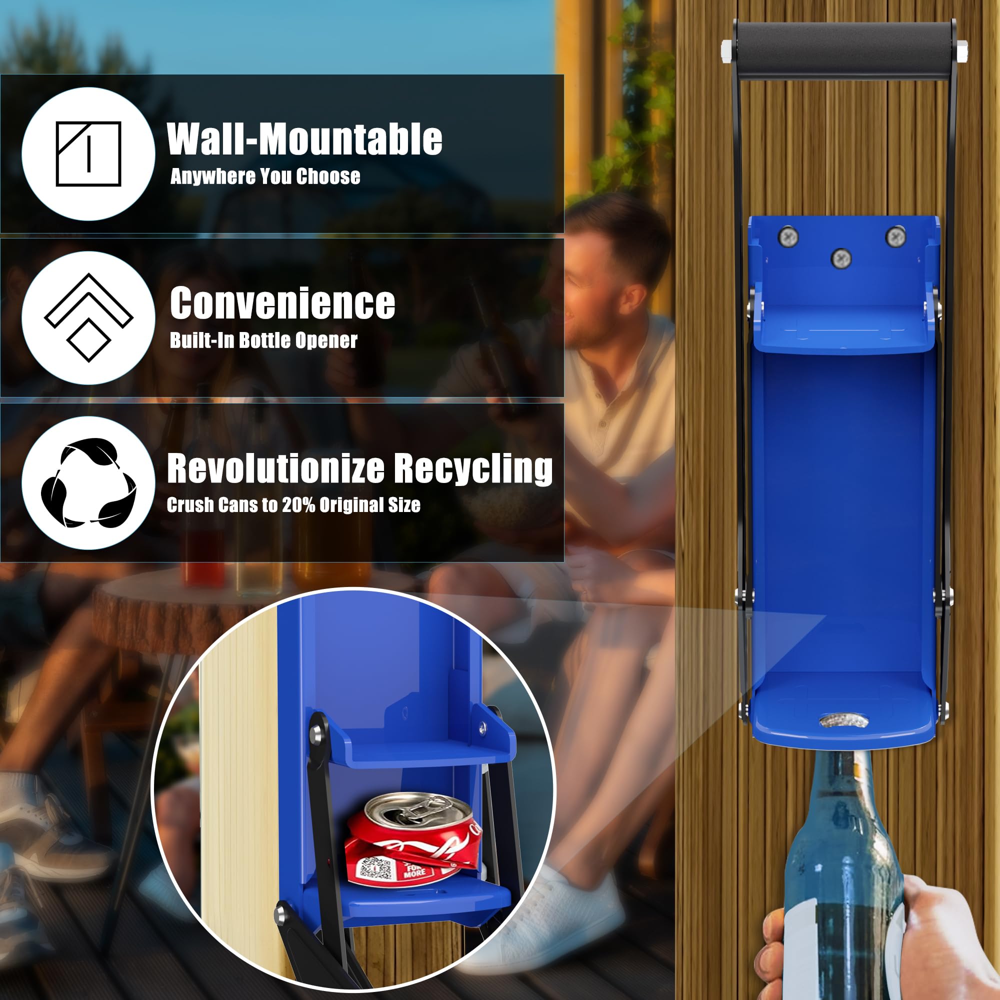 Wall Mounted Metal Can Crusher for Soda & Beer Cans - Heavy Duty Eco-Friendly Recycling Tool with Squirrel Art Stickers & Lubricant - Perfect for Home, Garage, RV & Outdoor Use