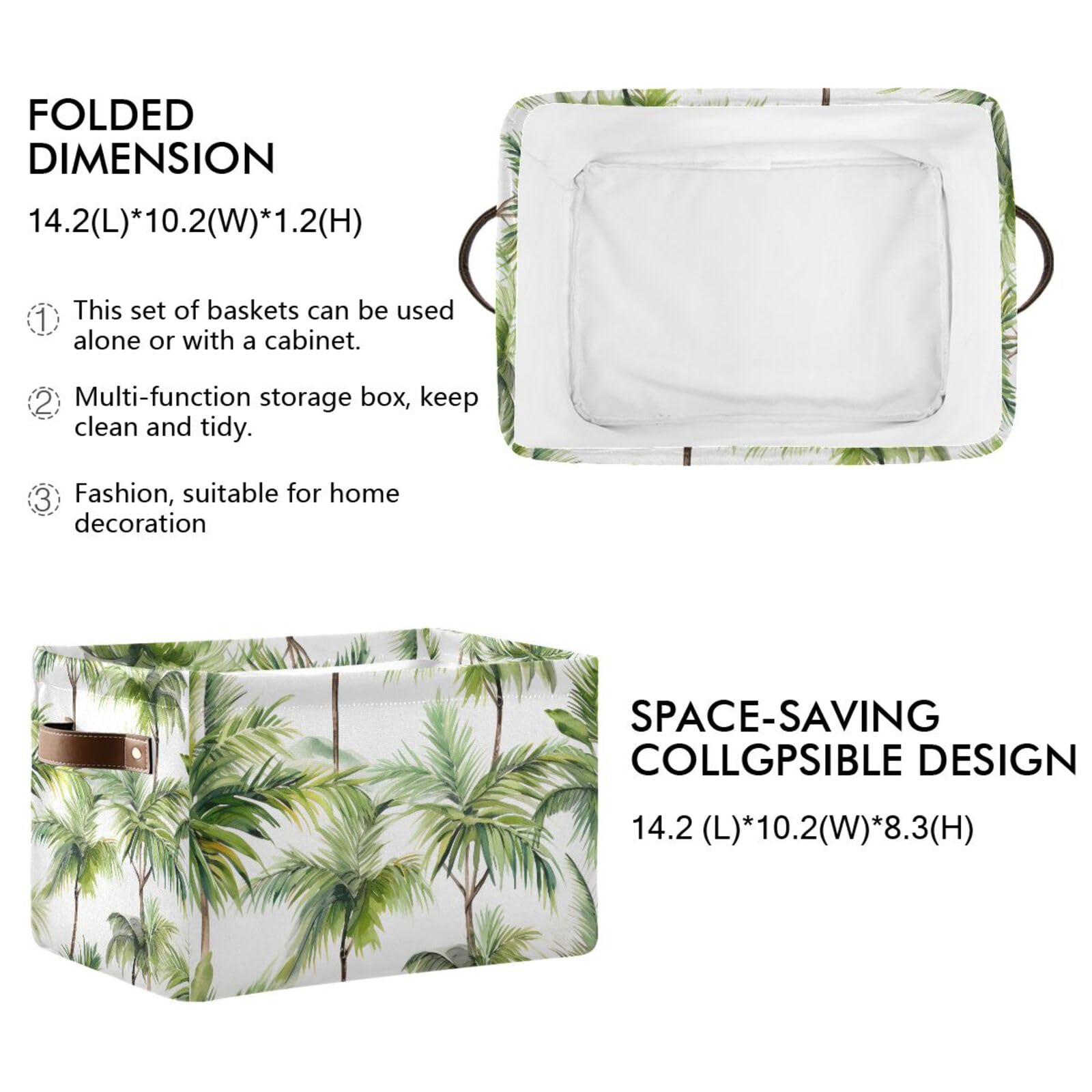 Foldable Canvas Storage Baskets with Handles - 2 Pack Rectangle Fabric Organizer Boxes for Clothes, Home & Office Organization | Perfect for Closet Shelves, Bedroom Decor & Laundry Storage