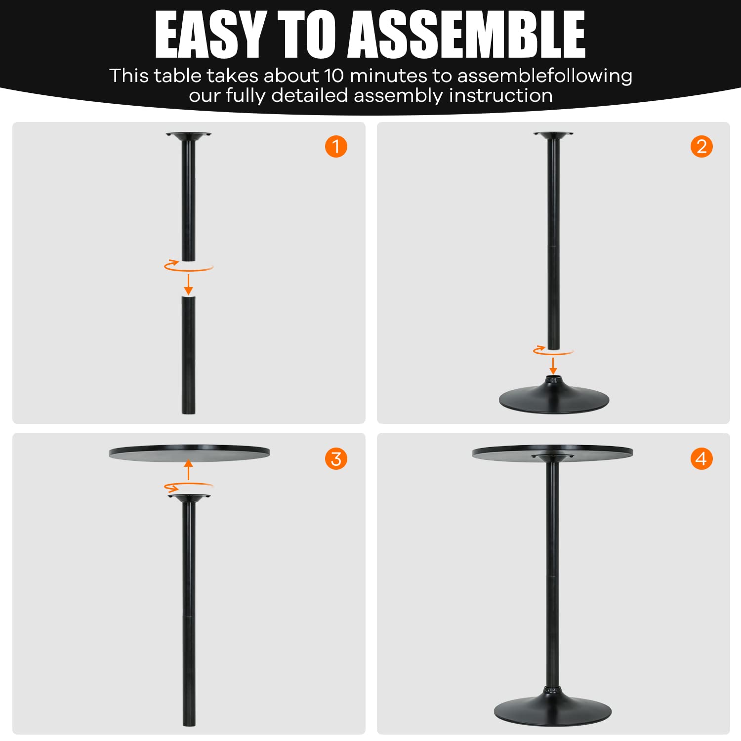 Modern Hydraulic Round Pub Table - Adjustable Height Kitchen Dining Table for Home, Bar Top Tall Table, Perfect for Small Spaces and Entertaining