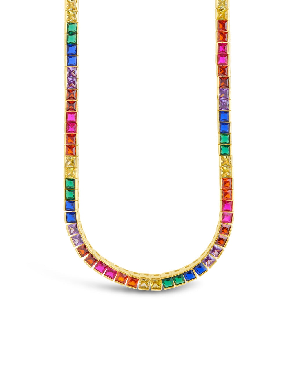 Elegant Rainbow Square CZ Tennis Necklace for Women | Cubic Zirconia Jewelry | Perfect for Parties, Weddings & Special Occasions