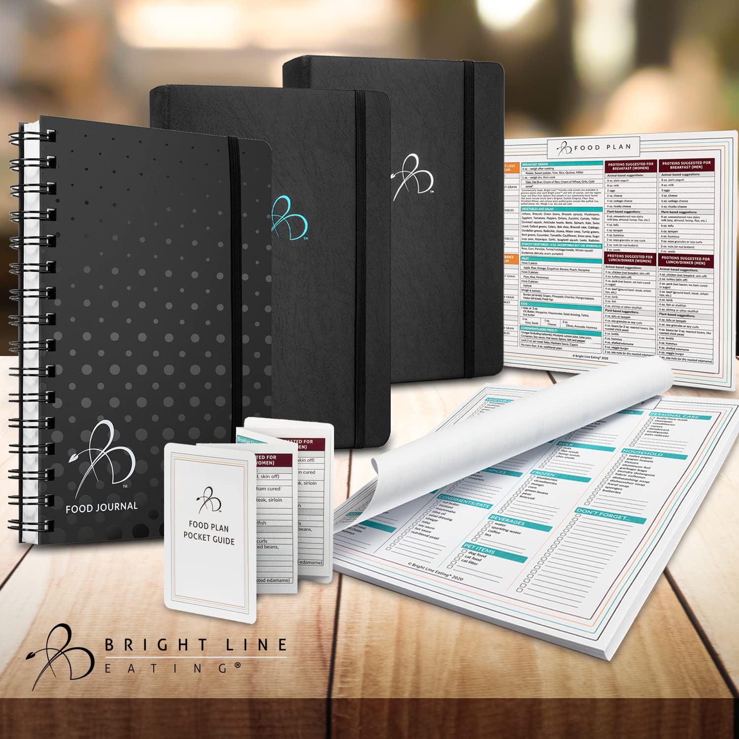 Bright Line Eating Bundle - Official BLE Food Journal (Black), Gratitude Journal, 5-Year Planner, Shopping List & Food Plan Magnet with Pocket Guide | Weight Loss Journal Set for Healthy Eating Habits & Meal Tracking