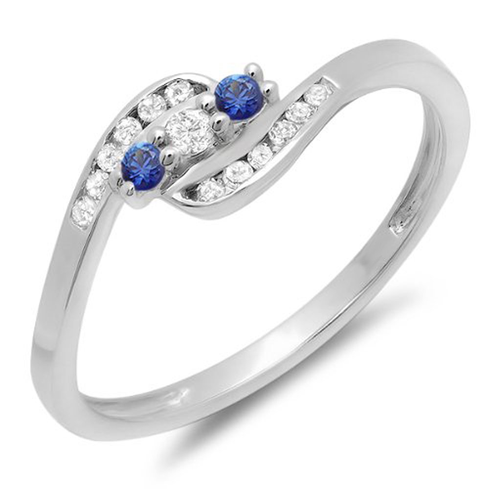 18K White Gold Round Blue Sapphire & Diamond Women's Wedding Ring - Anniversary Promise Band, Dazzlingrock Collection, Perfect for Engagement, Proposal & Special Occasions