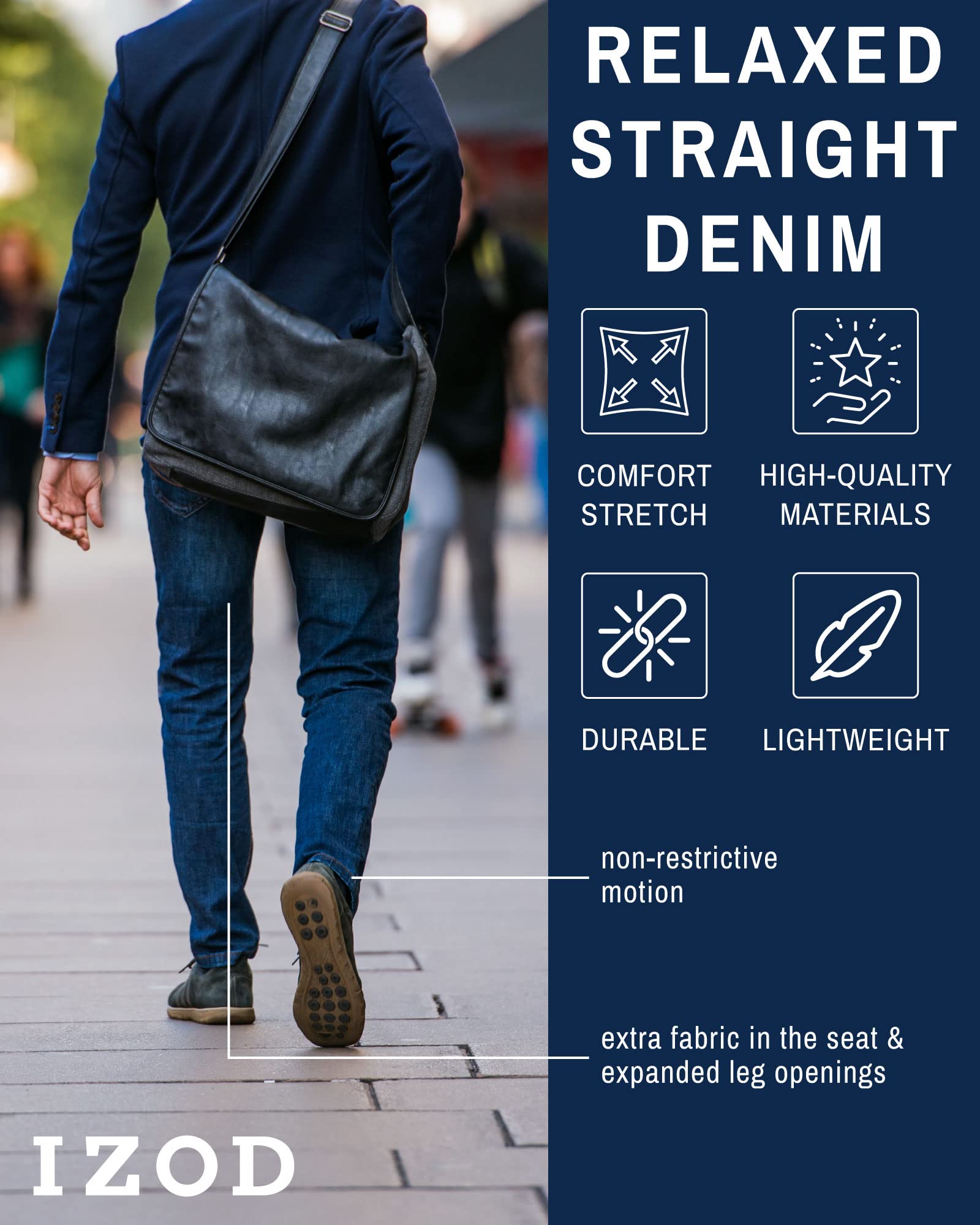 IZOD Men's Relaxed Fit Jeans - Classic 5-Pocket Comfort Stretch Denim - Straight Leg Casual Work Pants for Men | Durable & Comfortable for Everyday Wear, Office & Outdoor Activities