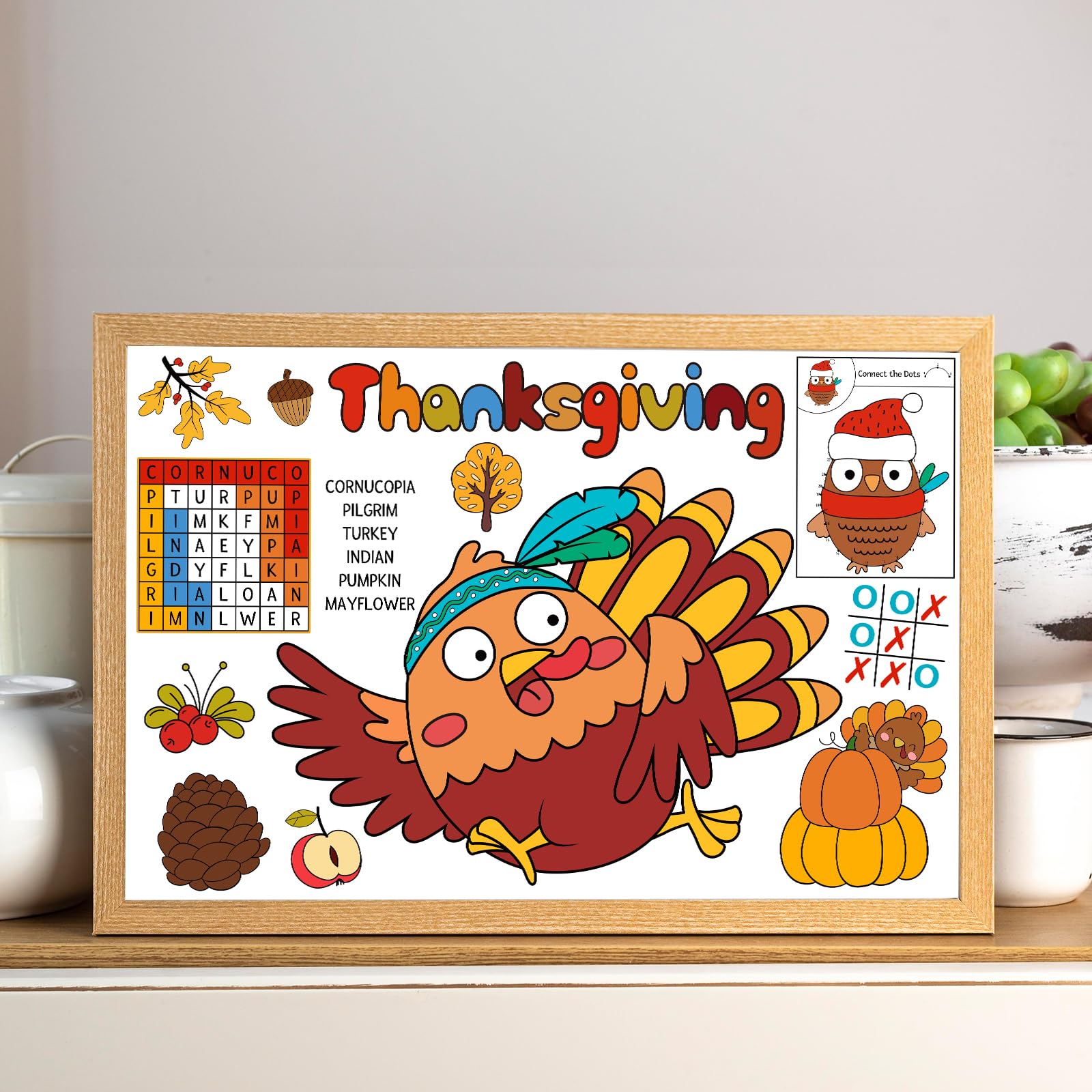 24 Pack Thanksgiving Coloring Paper Placemats - Turkey Themed DIY Craft Place Mats for Kids & Adults - Perfect for Holiday Dinners, Classroom Activities & Family Gatherings