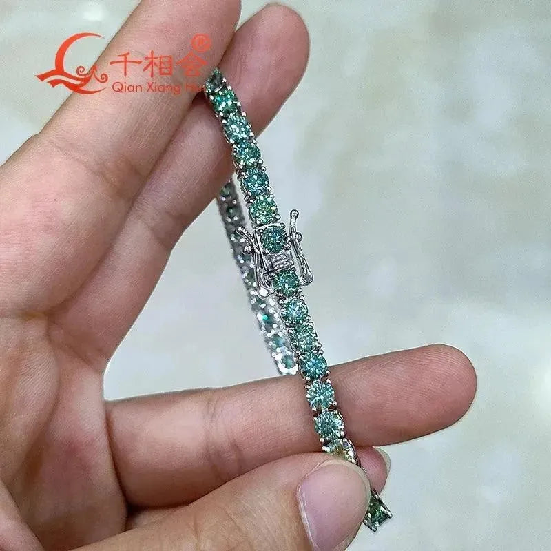 10K Real Gold 3mm 4mm 5mm Green Moissanite Tennis Bracelet - Luxury Jewelry Gift for Women & Men - Perfect for Parties, Dating & Special Occasions