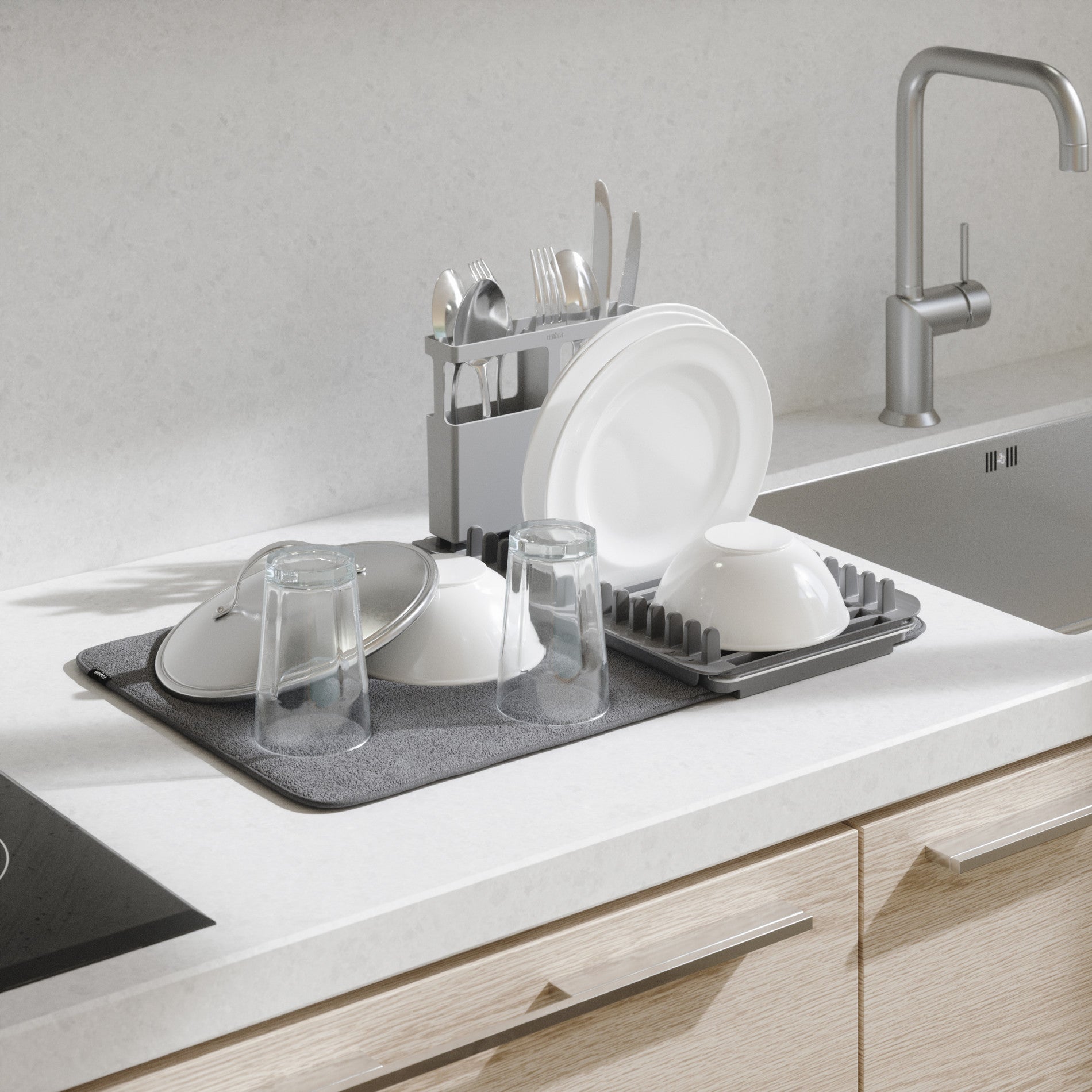 UDry Over the Sink Dish Rack with Drying Mat - Space Saving Kitchen Organizer for Drying Dishes, Utensils & Cups - Perfect for Small Apartments, RVs & Compact Kitchens