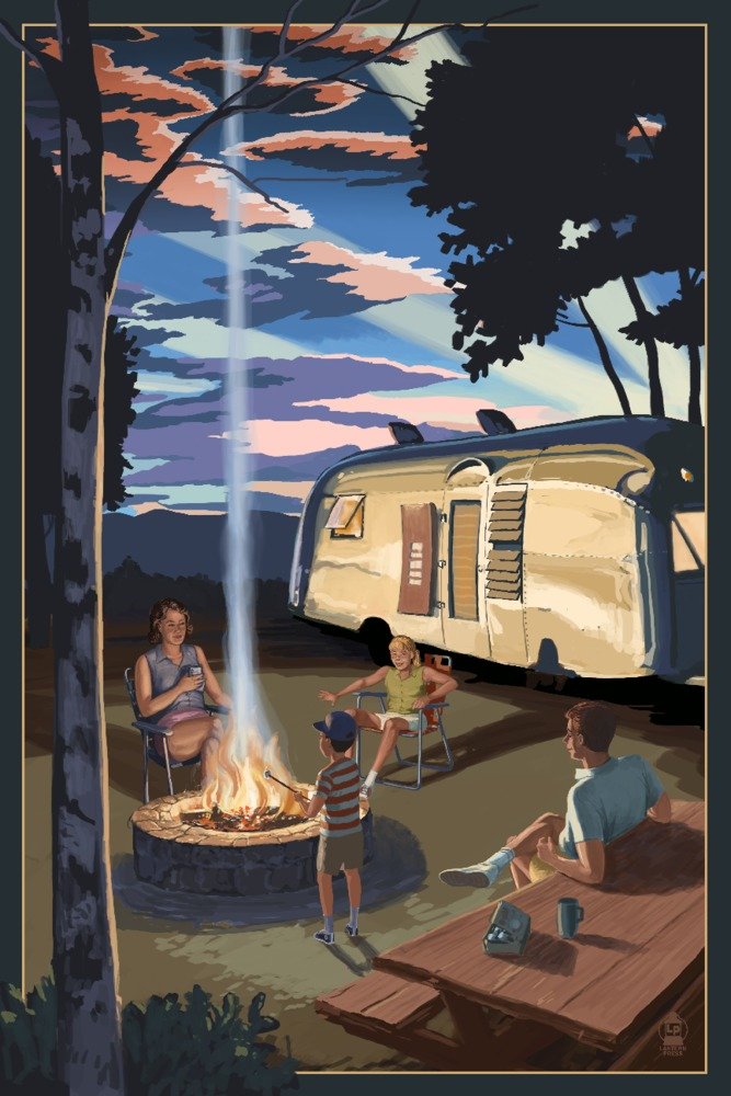 Vintage Retro Camper and Mountains Wall Art - 16x24 Giclee Gallery Print, Travel Poster for Home & Office Decor | Perfect for Living Room, Bedroom, or Cabin