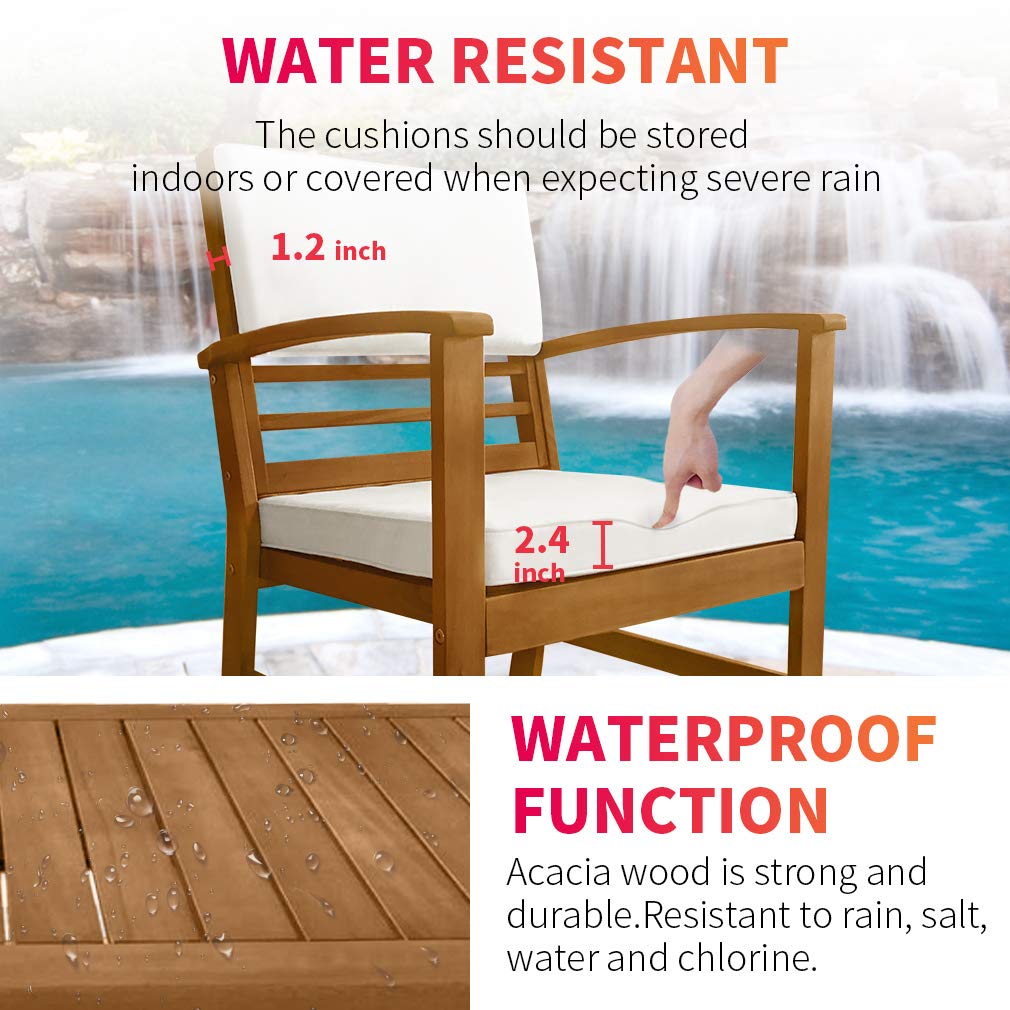 4-Piece Acacia Wood Outdoor Patio Conversation Set with Water Resistant Cushions & Coffee Table - Perfect for Poolside, Beach, Backyard, Balcony & Garden Relaxation