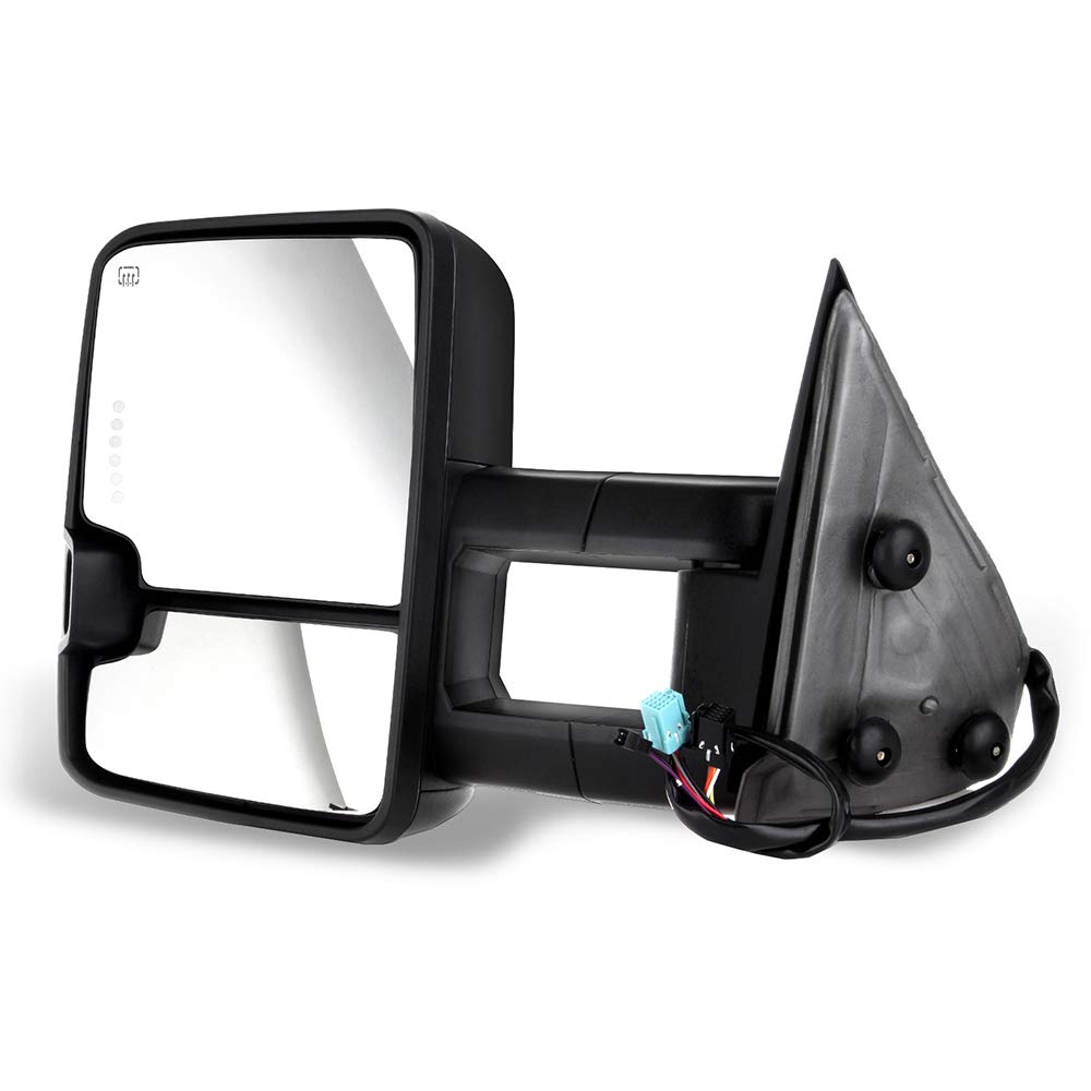 2003-2006 Chevy GMC Sierra Pickup Yukon XL Denali & Cadillac Escalade Towing Mirrors - Power Heated with Turn Signal Lights - Left & Right Pair for Enhanced Visibility & Safety While Towing