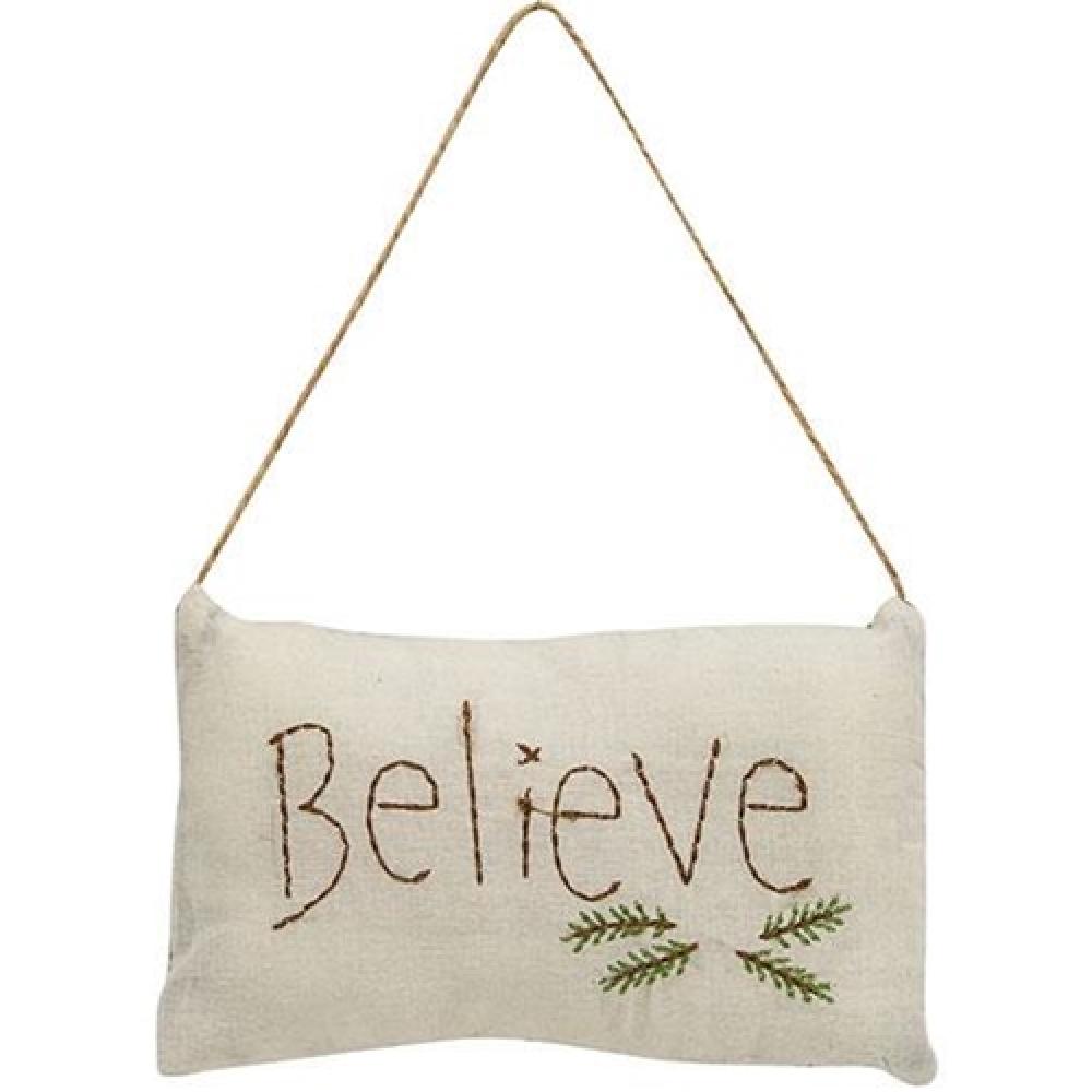 Believe Pillow Ornament - Inspirational Christmas Decor for Home, Tree & Holiday Gifts - Perfect for Mantel, Tabletop & Stocking Stuffers