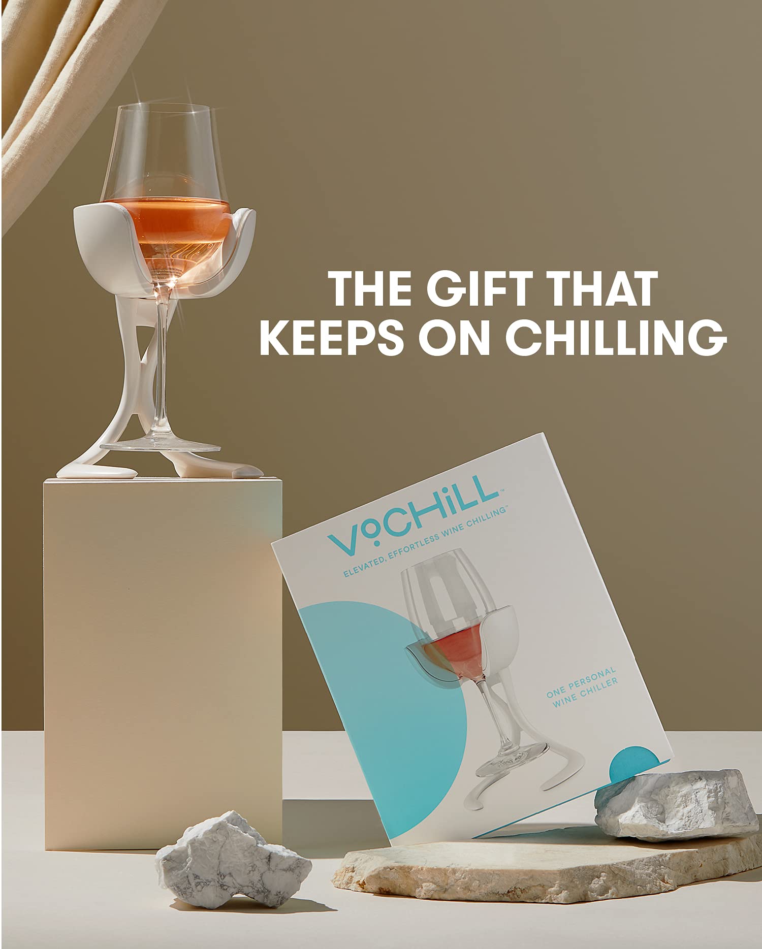 VoChill Stemmed Wine Glass Chiller - Made in USA - Reusable & Freezable Chill Cradle for Wine Glasses - Actively Cools Stemware - Blush & Pair - Perfect for Parties, Weddings, and Outdoor Dining