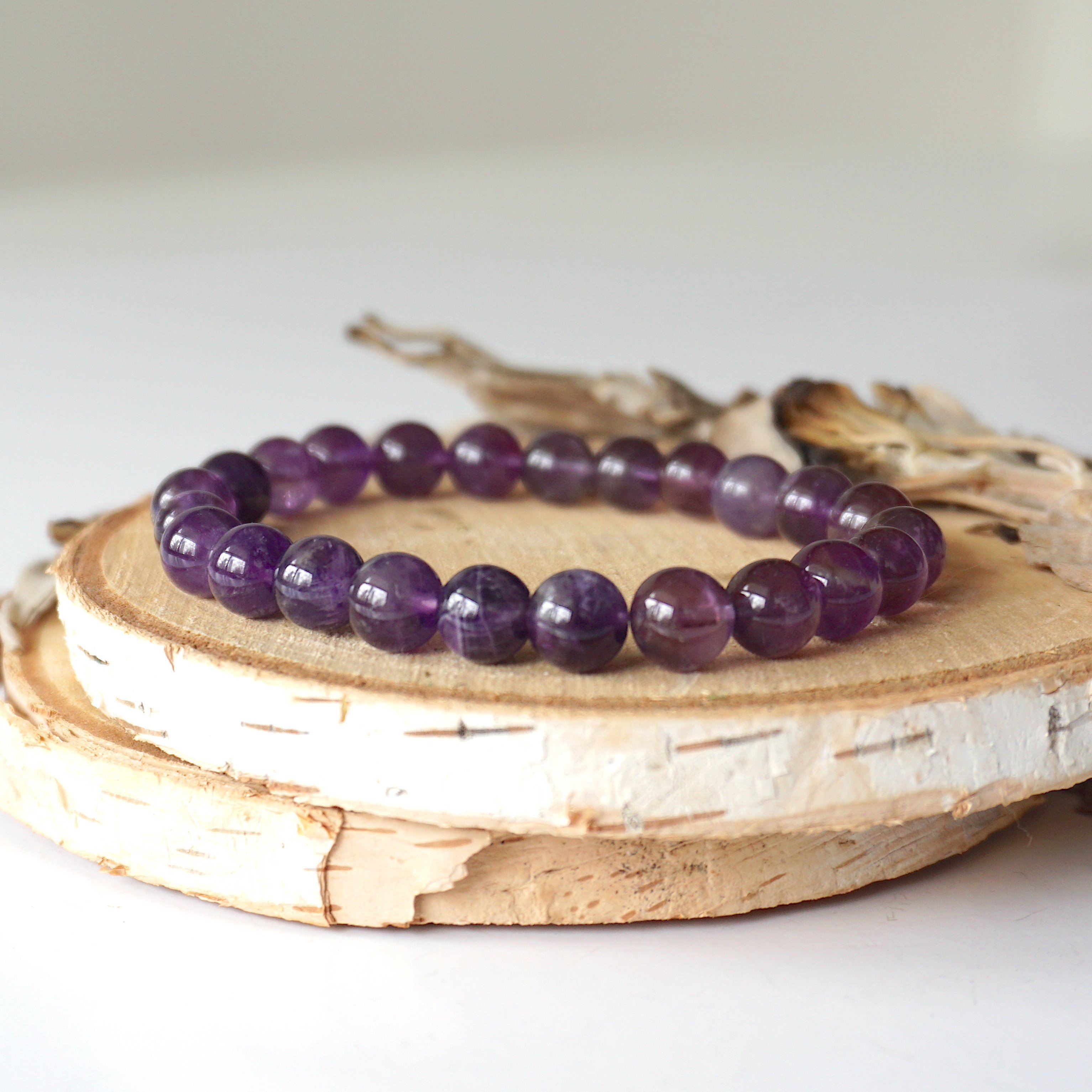 Amethyst Healing Crystal Mala Bracelet - Natural Gemstone Meditation Beads for Stress Relief & Spiritual Balance | Perfect for Yoga, Mindfulness & Daily Wear