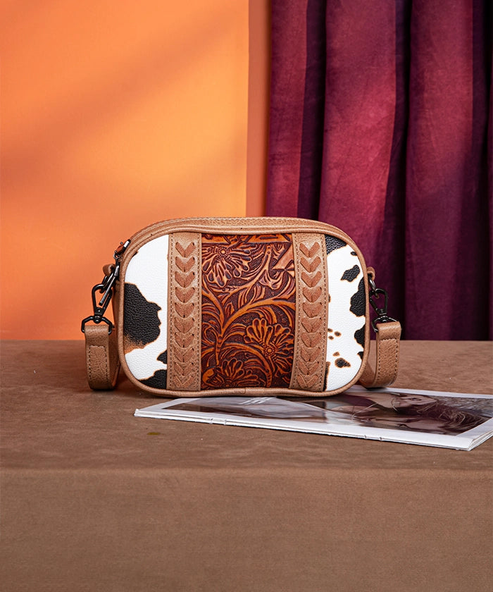 Montana West Genuine Leather Tooled Whipstitch Crossbody Bag for Women - Stylish & Durable Everyday Purse for Work, Travel & Shopping