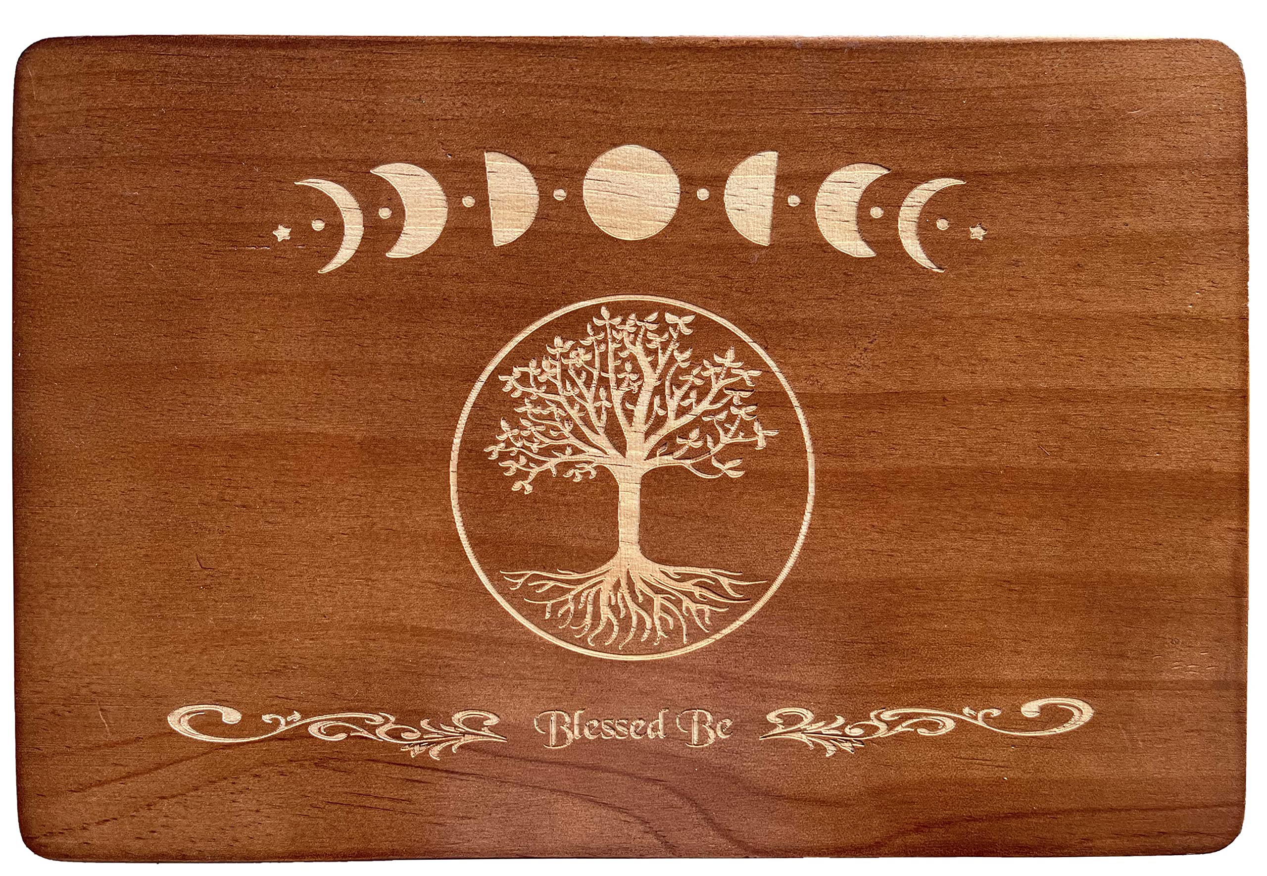 Handcrafted Wooden Altar Table - Moon Phase & Tree of Life Engraved Meditation Table (12×8 inches) for Wiccan, Buddhist Shrine & Spiritual Practices | Perfect for Home Altars, Yoga Spaces & Witchcraft Rituals