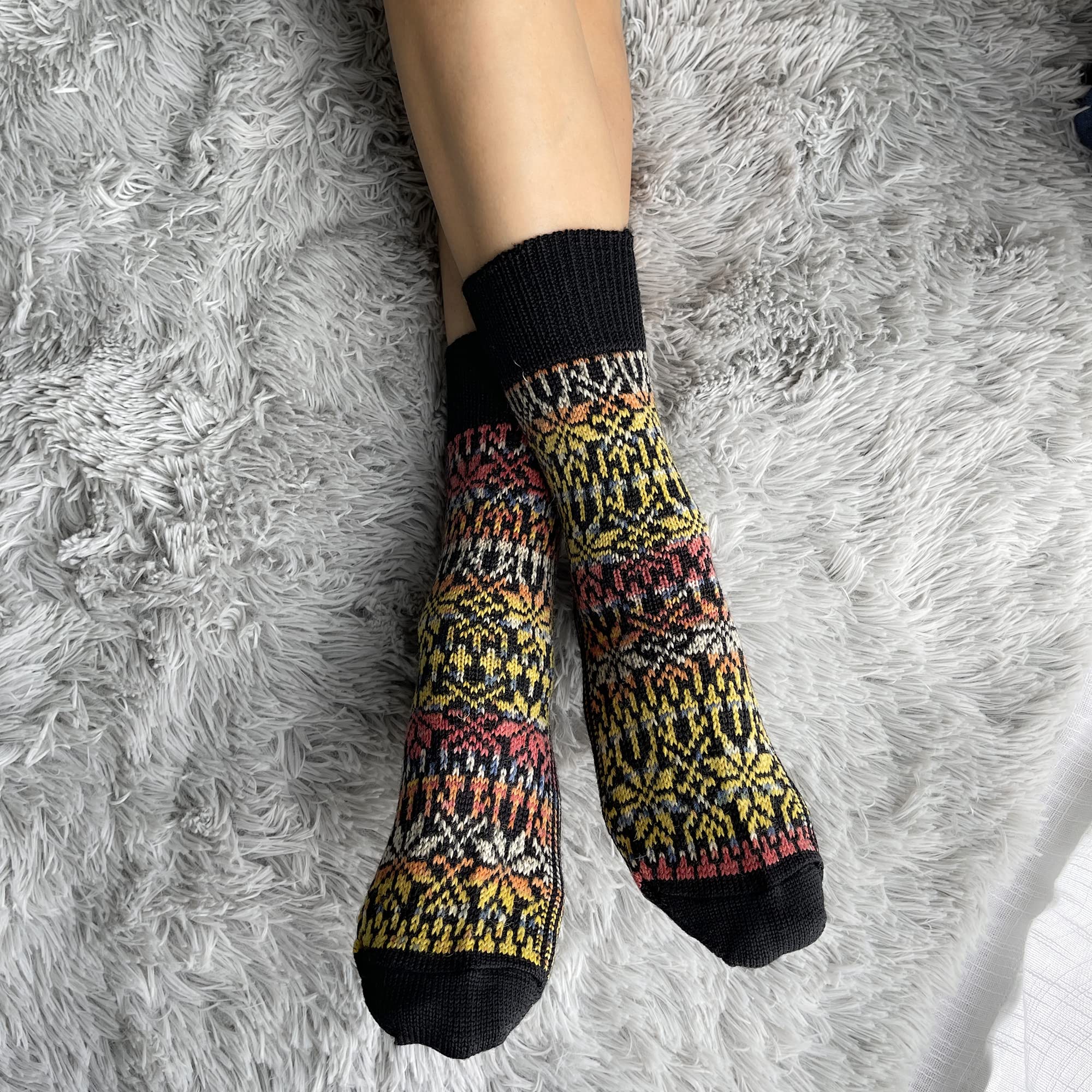 Organic Virgin Wool Boot Socks for Women & Men - Soft Patterned Hiking & Winter Socks (Sizes 6-13.5) - Perfect for Outdoor Adventures, Snow Boots & Cozy Home Wear