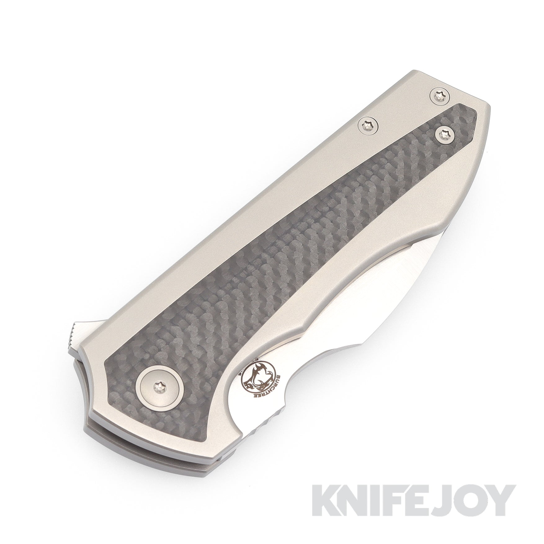 Burchtree Bladeworks Euclid M390 Satin Drop Point Knife - Carbon Fiber Inlay & Titanium Handle - EDC, Camping, Hunting & Outdoor Survival Tool