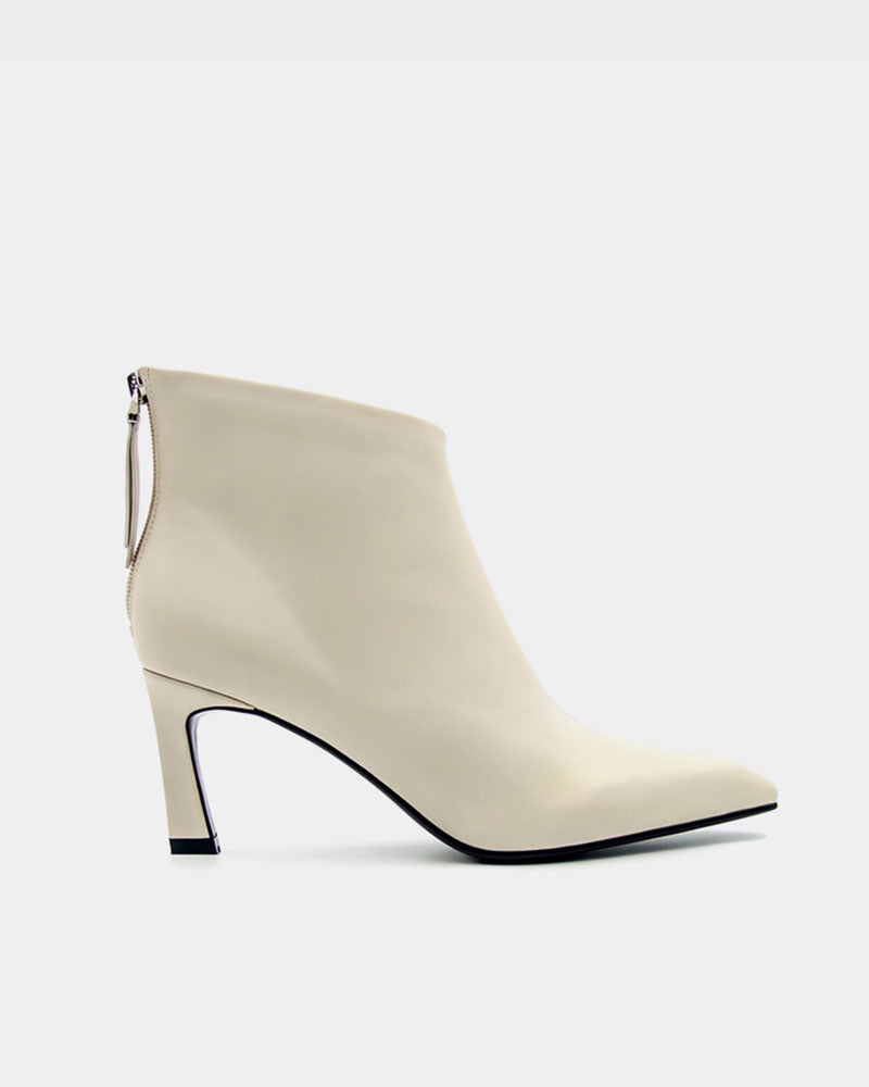 Luxury White Calfskin Pointed Toe Ankle Boots for Women - Elegant High Heel Dress Shoes for Office, Party & Special Occasions