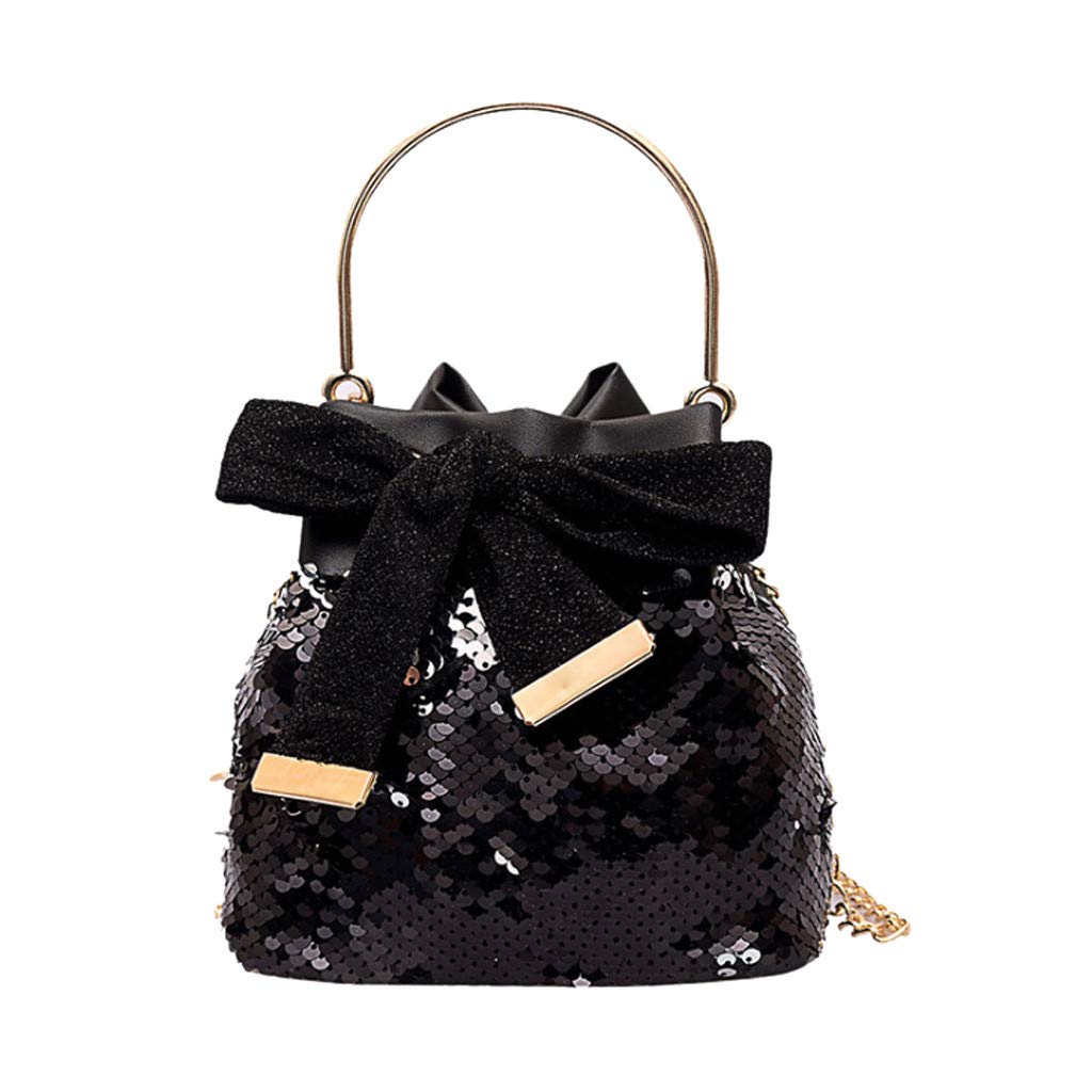 Women's Fashion Beach Tote Bag with Bow & Sequins - Stylish Metal Chain Messenger Bag for Summer, Travel, and Shopping    (Use Cases: Perfect for beach outings, vacations, shopping trips, and casual daily use.)