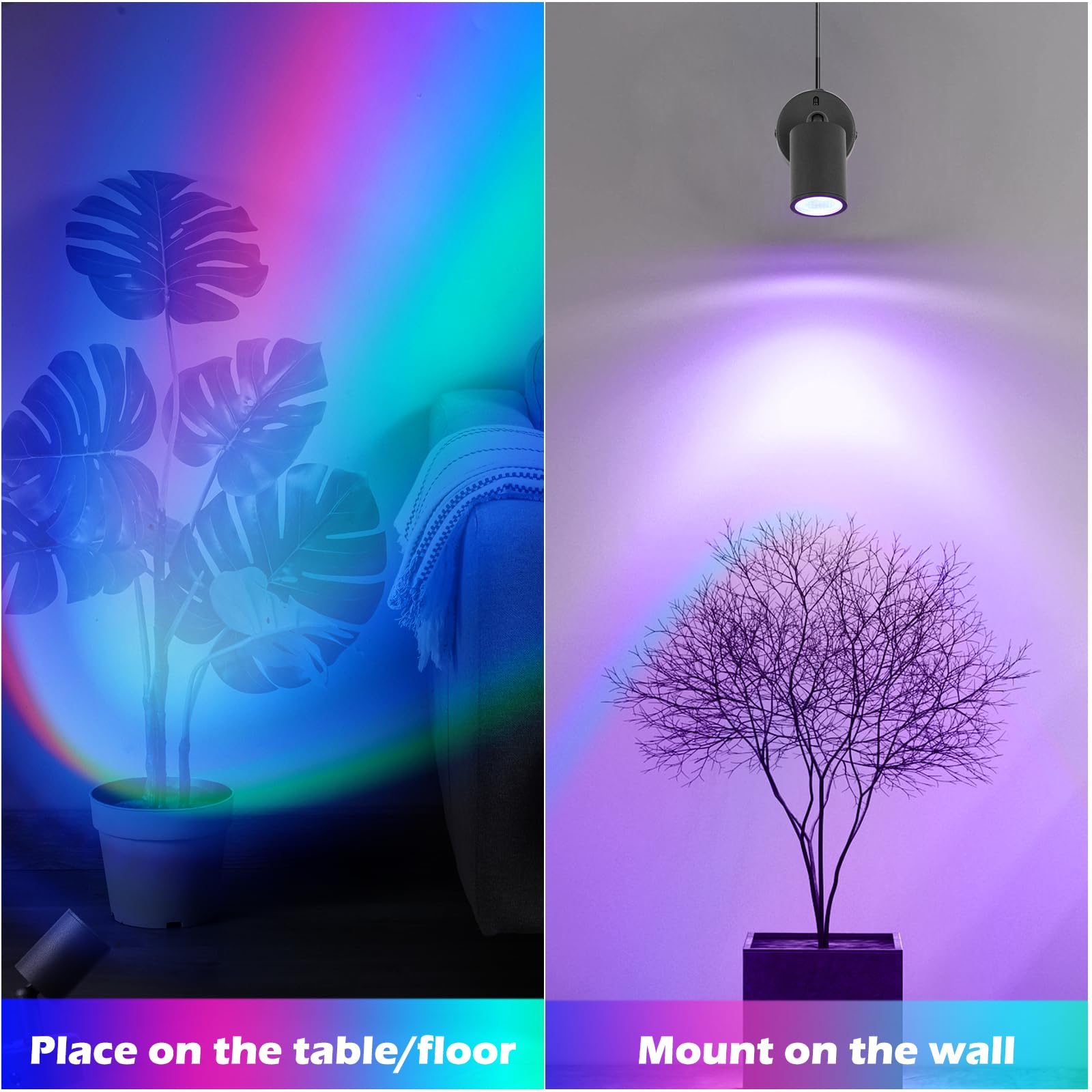 2 Pack RGBW LED Spot Lights - Remote Control Accent Lighting for Indoor Plants & Decor