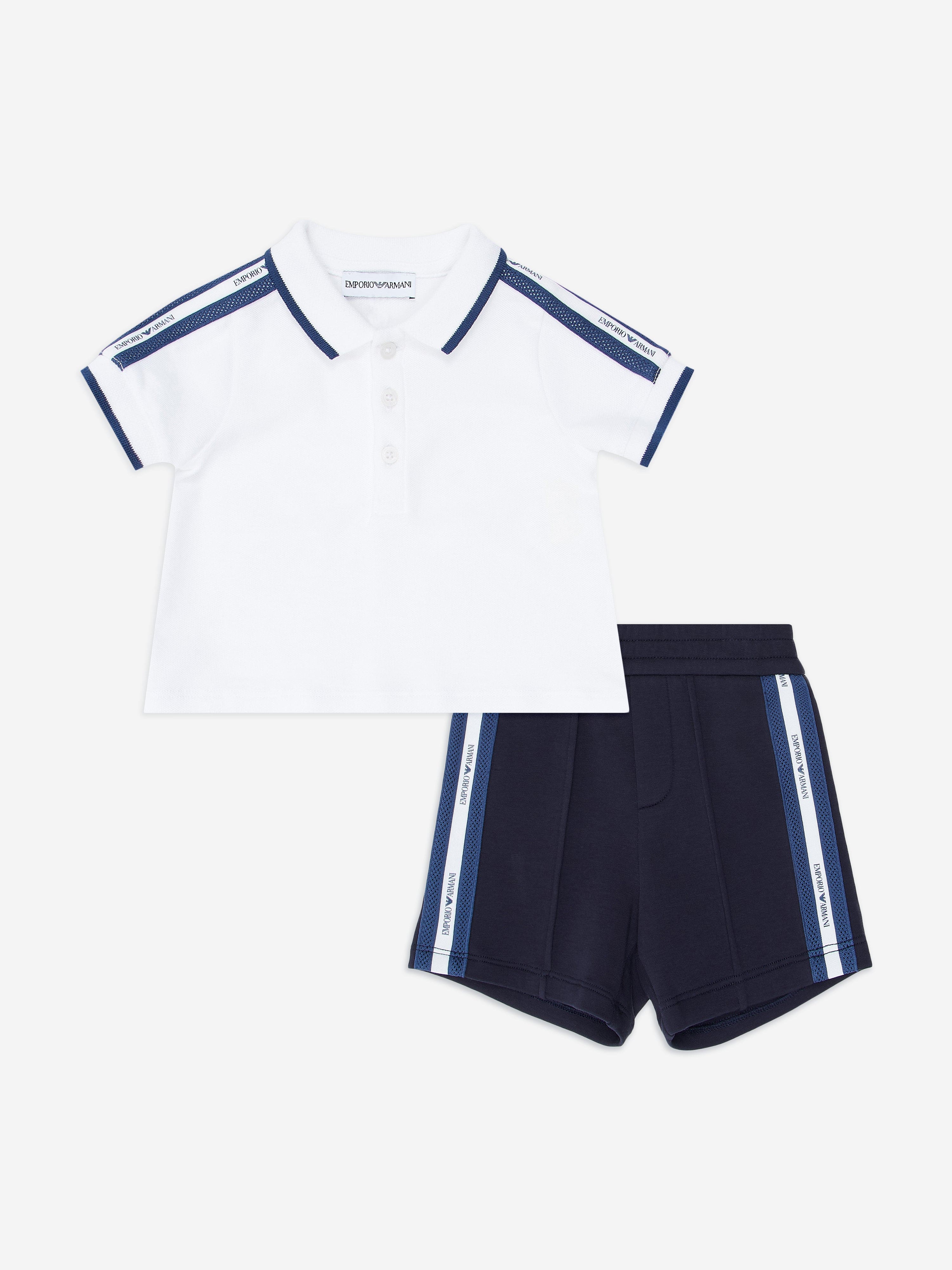 Baby Boys Navy Logo Tape Short Set - Comfortable Cotton Outfit for Playtime & Summer Adventures
