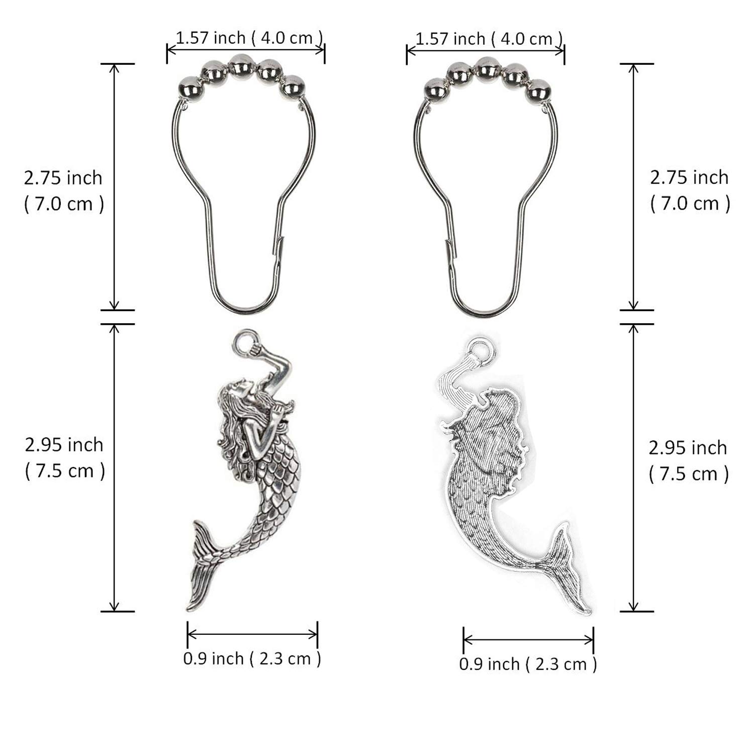Rust-Proof Silver Mermaid Shower Curtain Hooks & Rings - 12-Pack Decorative Bathroom Accessories for Beach Theme Decor | Perfect for Coastal, Nautical & Ocean-Inspired Bathrooms