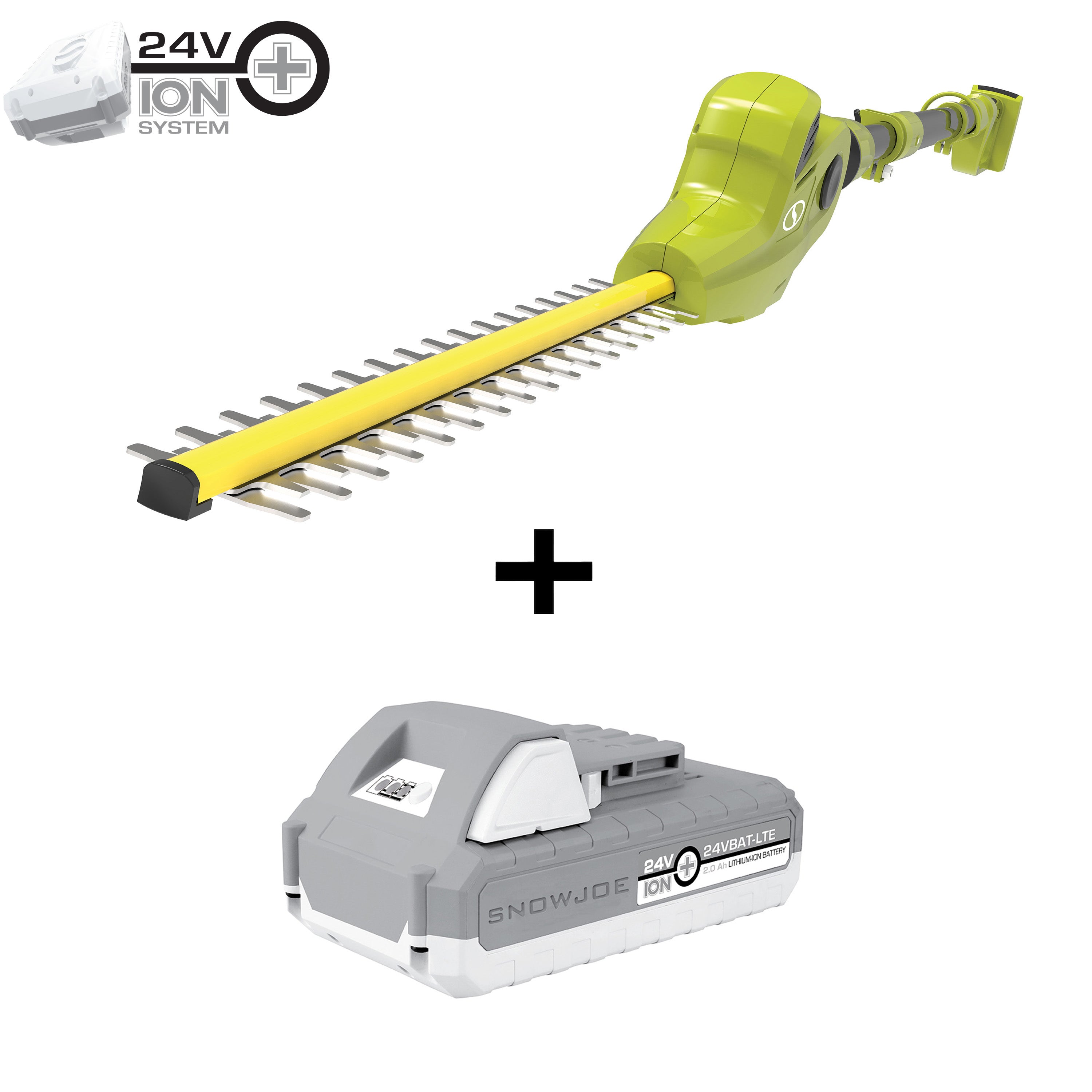 Sun Joe 24V PHT17 LTE Cordless Pole Hedge Trimmer - 17 Inch Battery Powered Hedge Clipper with 2.0Ah Lithium-Ion Battery & Charger - Perfect for Tree Trimming, Shrub Pruning and Garden Maintenance