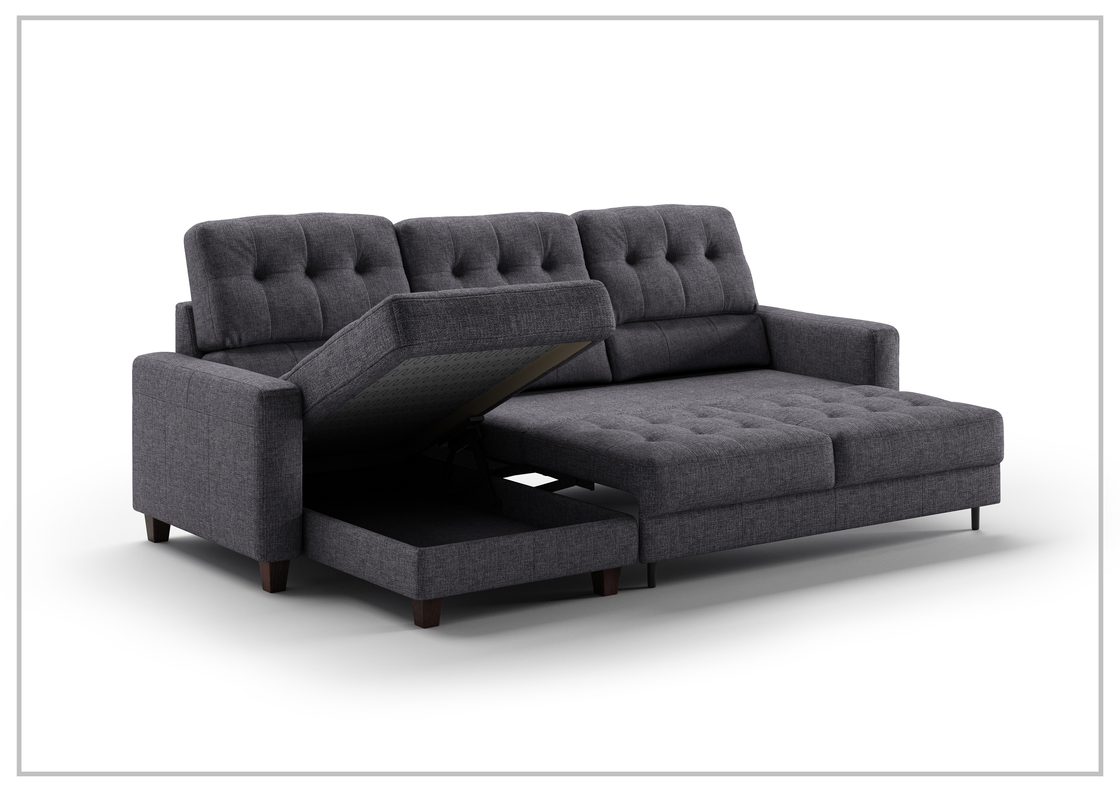 Luonto Noah Fabric 3-Seater Sectional Sofa Sleeper with Reversible Chaise - Modern Convertible Couch for Living Room, Guest Room & Small Spaces