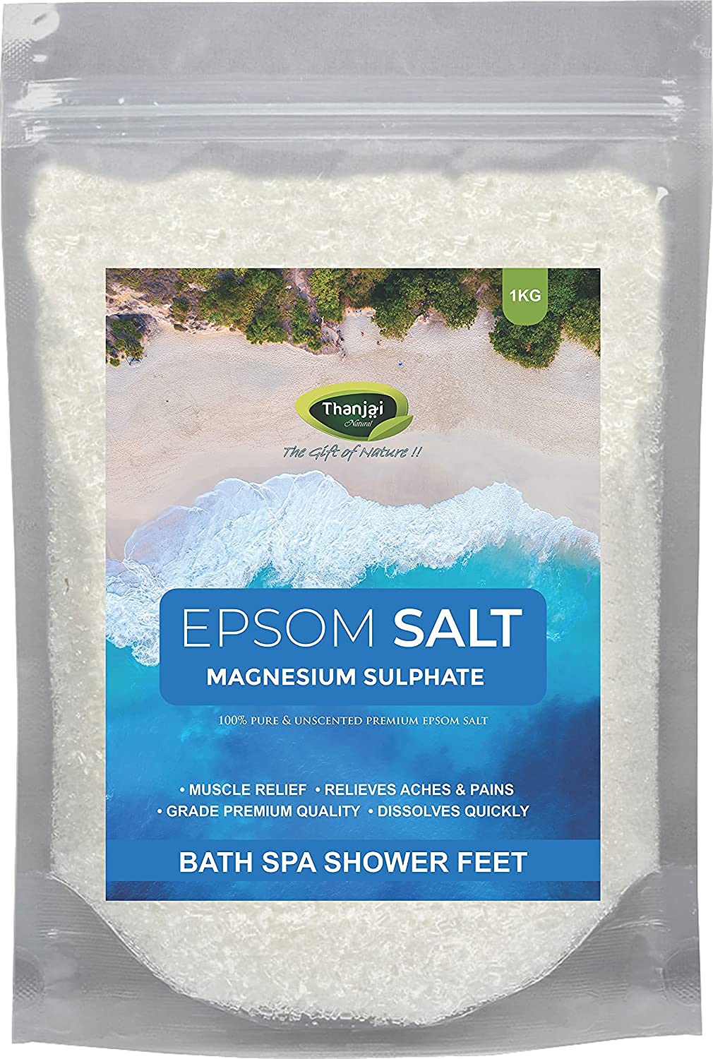 Premium 1Kg Epsom Salt (Magnesium Sulfate) - Grade A for Muscle Pain Relief, Relaxing Bath & Foot Soak | Natural Plant Nutrient & Growth Booster | Gardening & Home Spa Essential | Perfect for Post-Workout Recovery, Stress Relief & Healthy Plants
