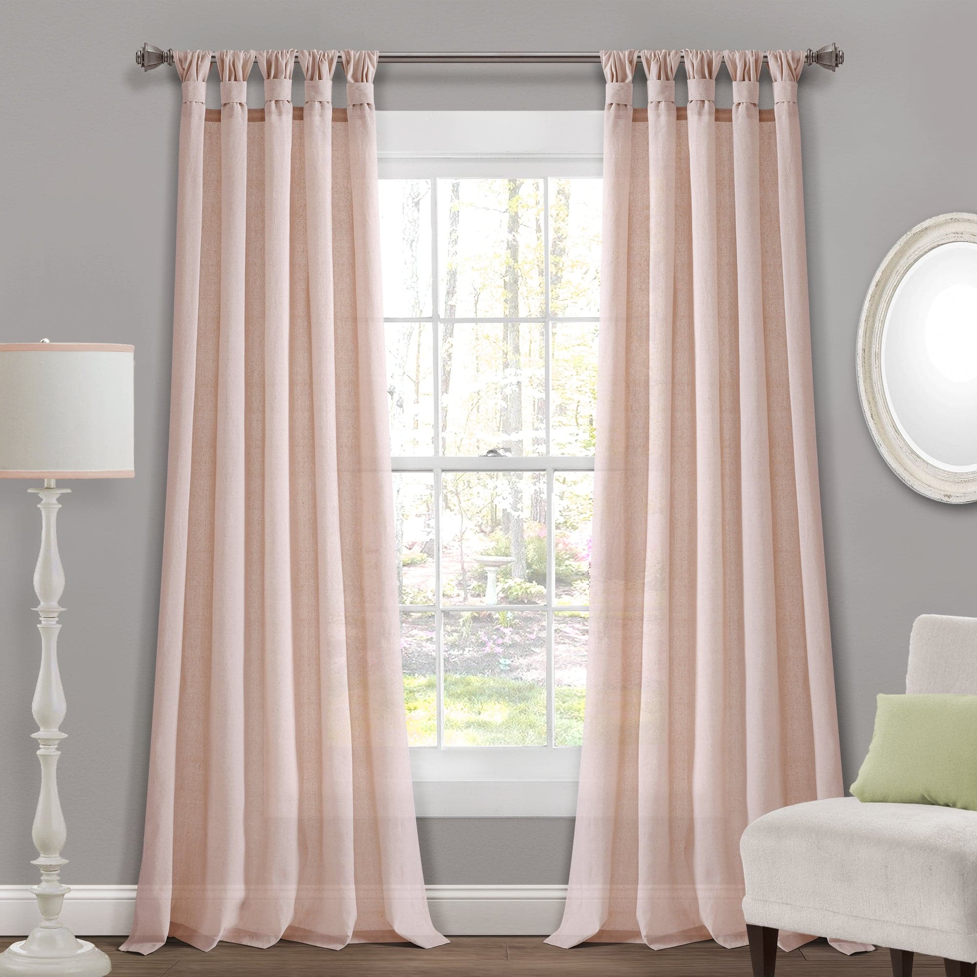 Burlap Knotted Tab Top Window Curtain Panel Set - Natural Linen Textured Room Darkening Drapes for Living Room, Bedroom & Farmhouse Decor