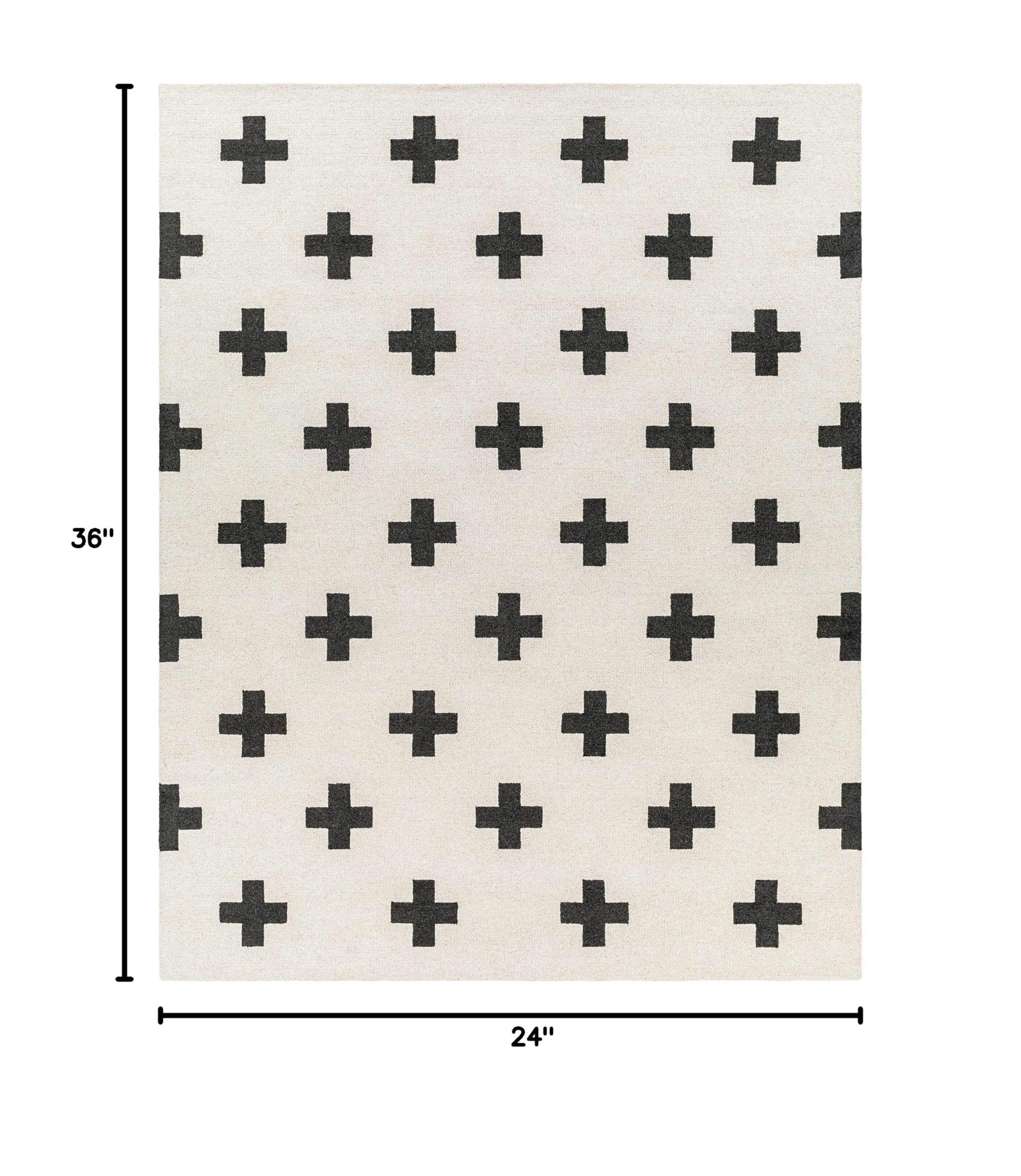 Hauteloom Meltham Wool Area Rug for Living Room & Bedroom - Modern Black Ivory 2x3 Feet - Soft & Durable Home Decor for Cozy Spaces