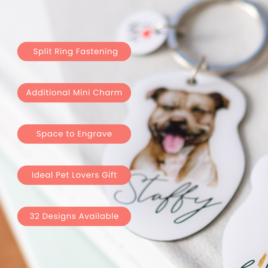 Splosh Pet Keychain - Durable Dog Keyring for Staffy Breed - Perfect for Pet Lovers, Dog Walking & Key Organization
