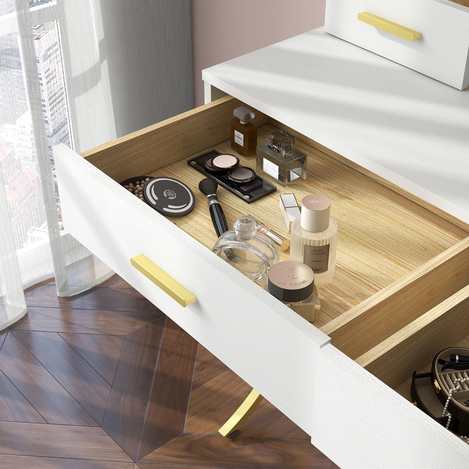 Modern Vanity Table with LED Lighted Mirror - 10 Lights Makeup Desk with 4 Drawers, White Dressing Table for Bedroom | Perfect for Makeup Application, Skincare Routine & Home Decor
