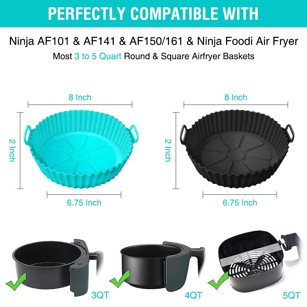 Non-Stick Silicone Air Fryer Liners for Ninja AF101, AF141, AF150, AF161 XL & Most 3-5QT Air Fryers | Reusable Microwave & Oven Safe Accessories | Perfect for Ninja Foodi, Healthy Cooking & Easy Cleanup