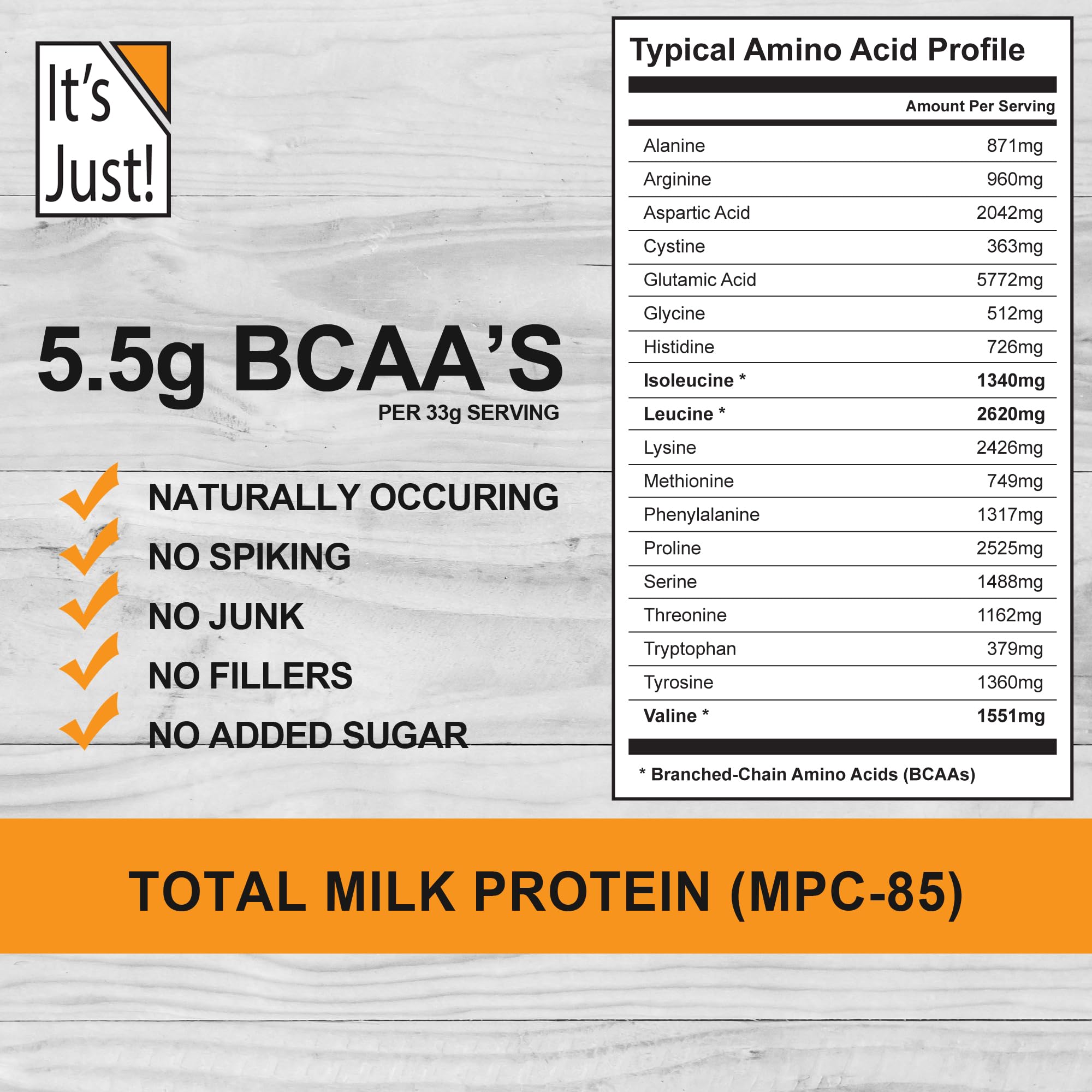 Total Milk Protein Powder - 1lb Bag, 80% Casein & 20% Whey, Natural Unflavored Supplement (16oz) for Muscle Recovery & Post-Workout Nutrition