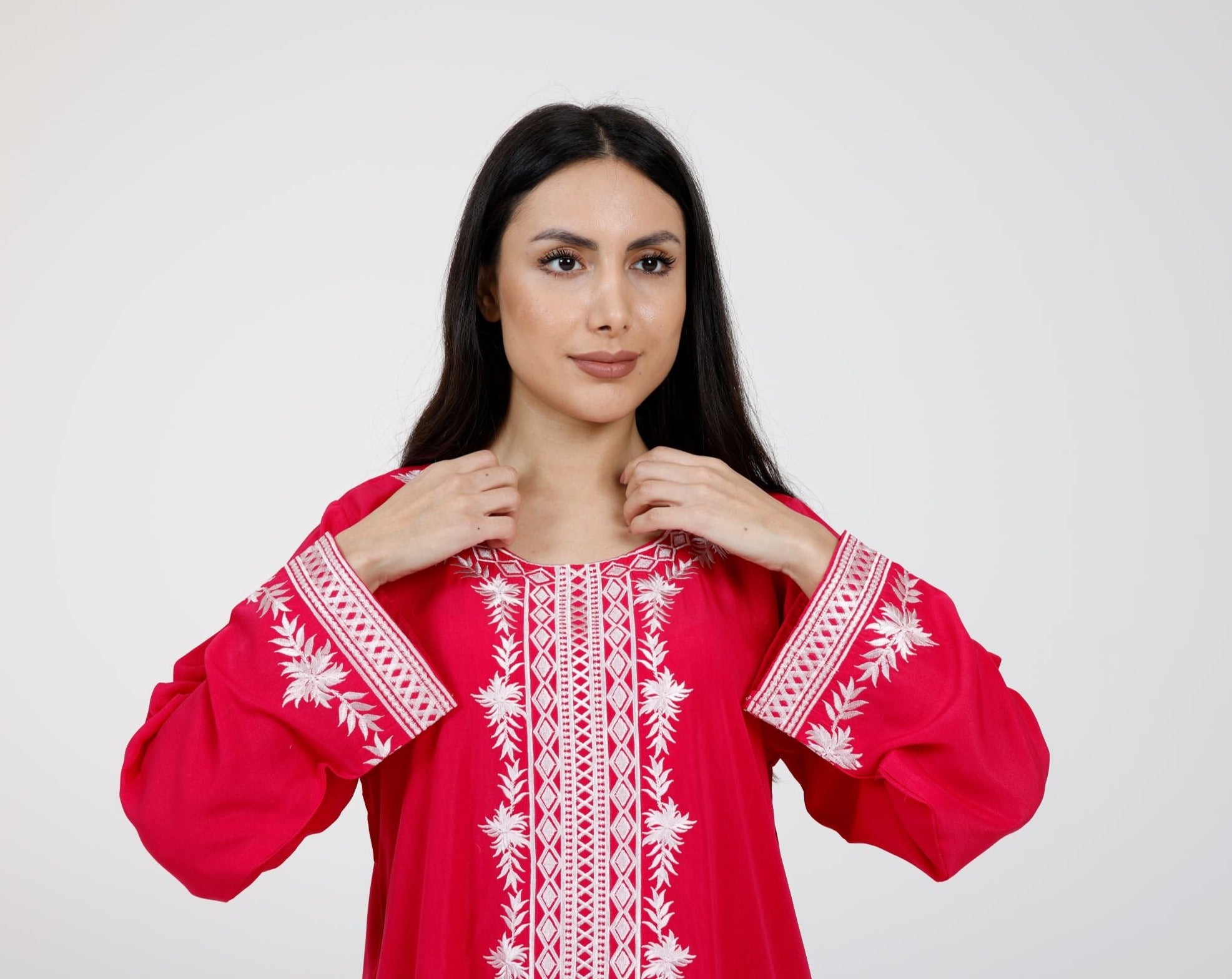 Elegant Sheikha Pink Jalabiya Dress for Women - Modest Islamic Abaya with Embroidery - Perfect for Eid, Ramadan & Special Occasions