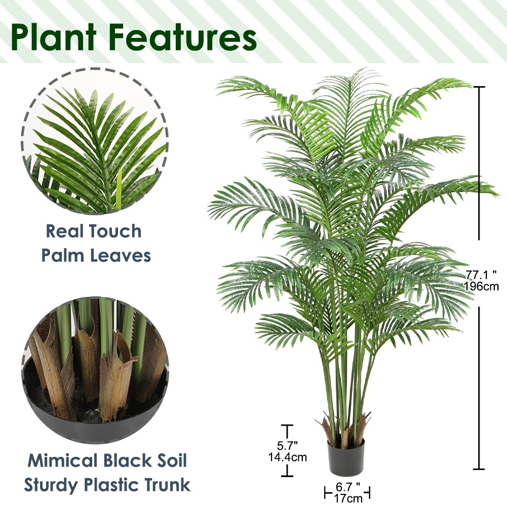 7FT Artificial Areca Palm Tree with 21 Trunks - Real Touch Faux Tropical Plant in Pot for Indoor & Outdoor Decor - Perfect for Home, Office, Living Room, Patio, and Garden Landscaping