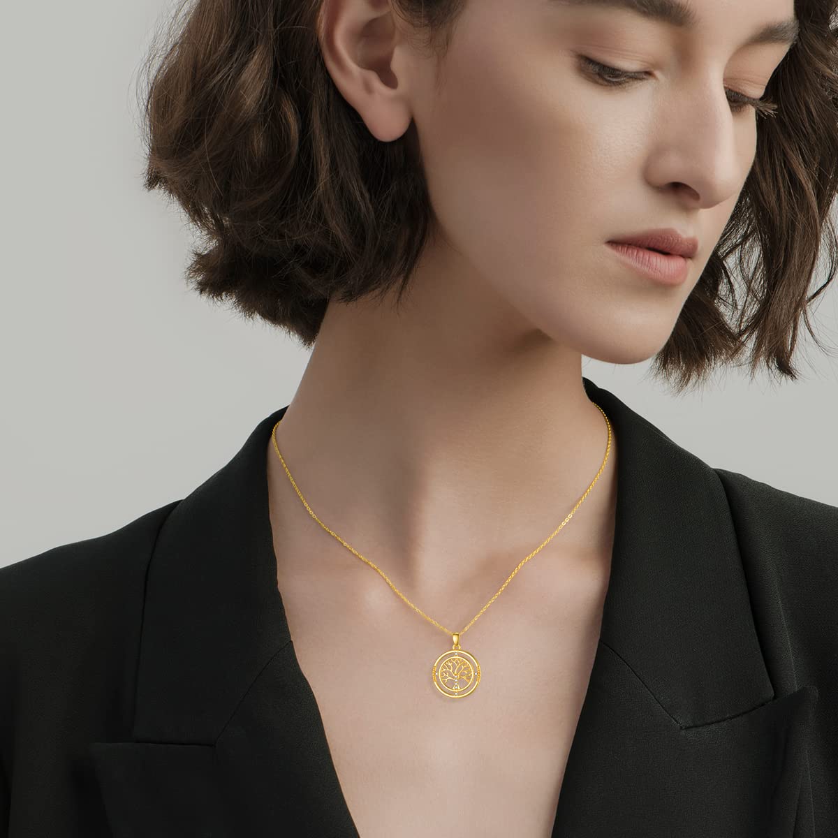 14K Real Gold Tree of Life Necklace for Women - Yellow Gold Family Tree Pendant with Cubic Zirconia - Elegant Jewelry Gift for Birthday, Christmas, Anniversary - 16+1+1 Inch - Perfect for Everyday Wear, Special Occasions & Meaningful Gifts