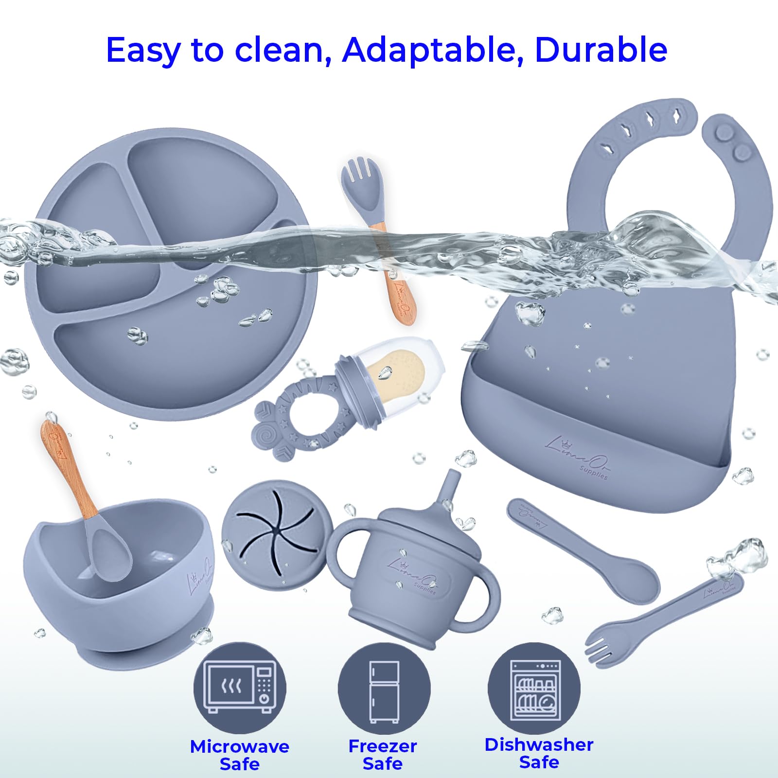 LimOr BPA-Free Silicone Baby Feeding Set - Complete Toddler Eating Essentials for Baby Led Weaning (6-12 Months, Gray) - Perfect for Independent Mealtime & Mess-Free Learning