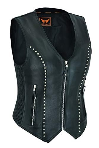 Women's Genuine Cowhide Motorcycle Vest - Classic Biker Leather Jacket with Gun Pocket for Riding, Outdoor Adventures & Motorcycle Events