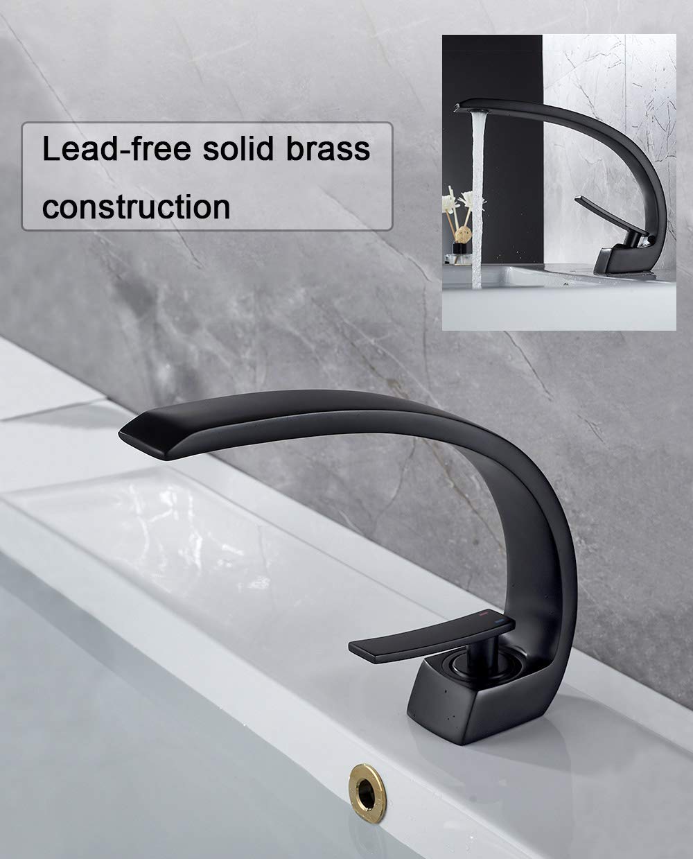 Single Handle Matte Black Bathroom Sink Faucet - Deck Mount Lavatory Faucet for Vanity Sink | Perfect for Modern Bathroom & Powder Room Renovations