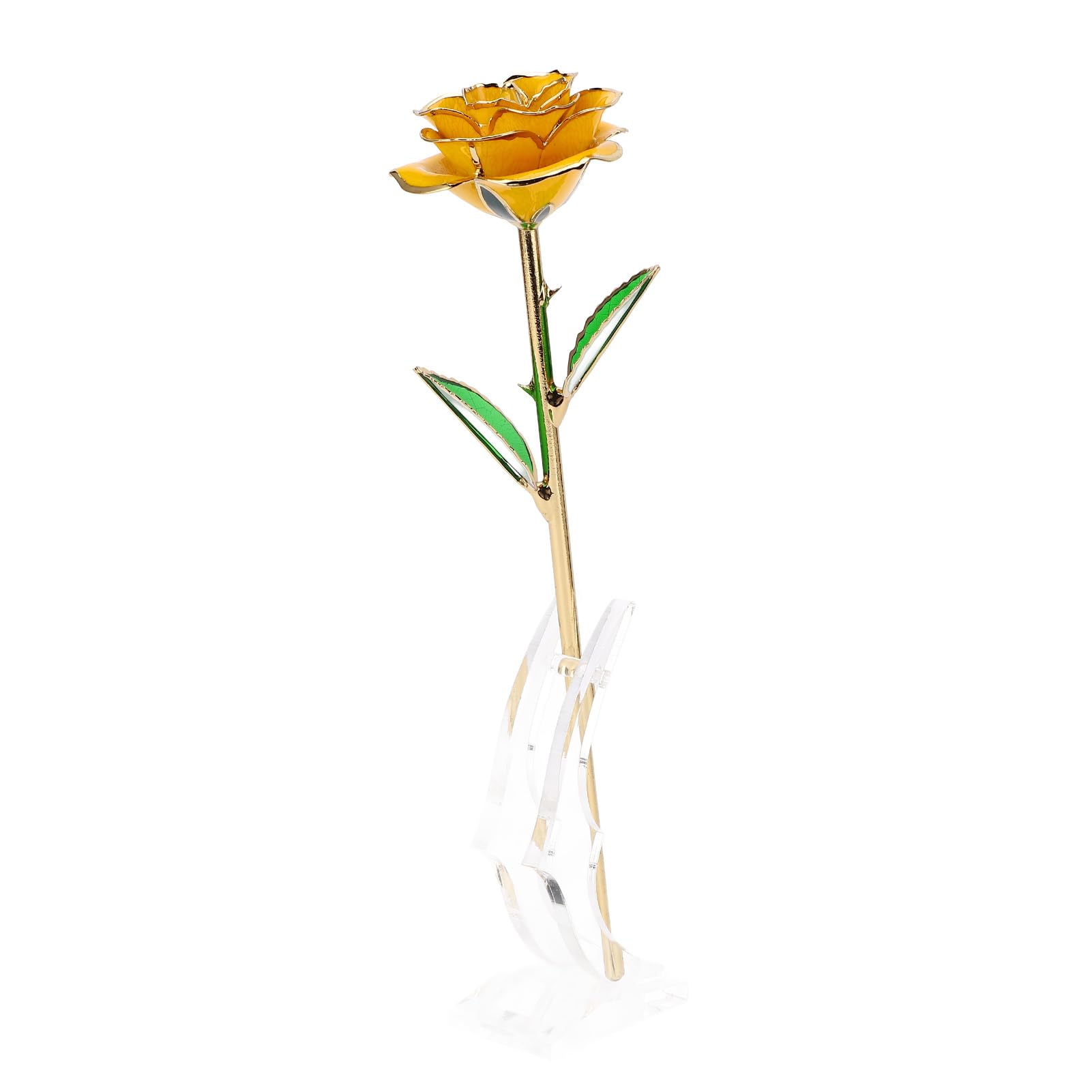 24K Gold Plated Preserved Rose in Yellow - Eternal Flower Gift for Wife, Girlfriend, Friend - Luxury Dipped Real Rose with Display Stand - Perfect for Anniversaries, Valentine's Day & Romantic Occasions