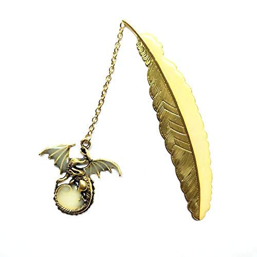 3D Flying Dragon Metal Bookmark with Feather & Luminous Design - Glow in The Dark Reading Accessory with Gift Box - Perfect Book Lover Gift for Women, Men & Kids (Golden) - Great for Night Reading, Fantasy Book Enthusiasts & Unique Gifts