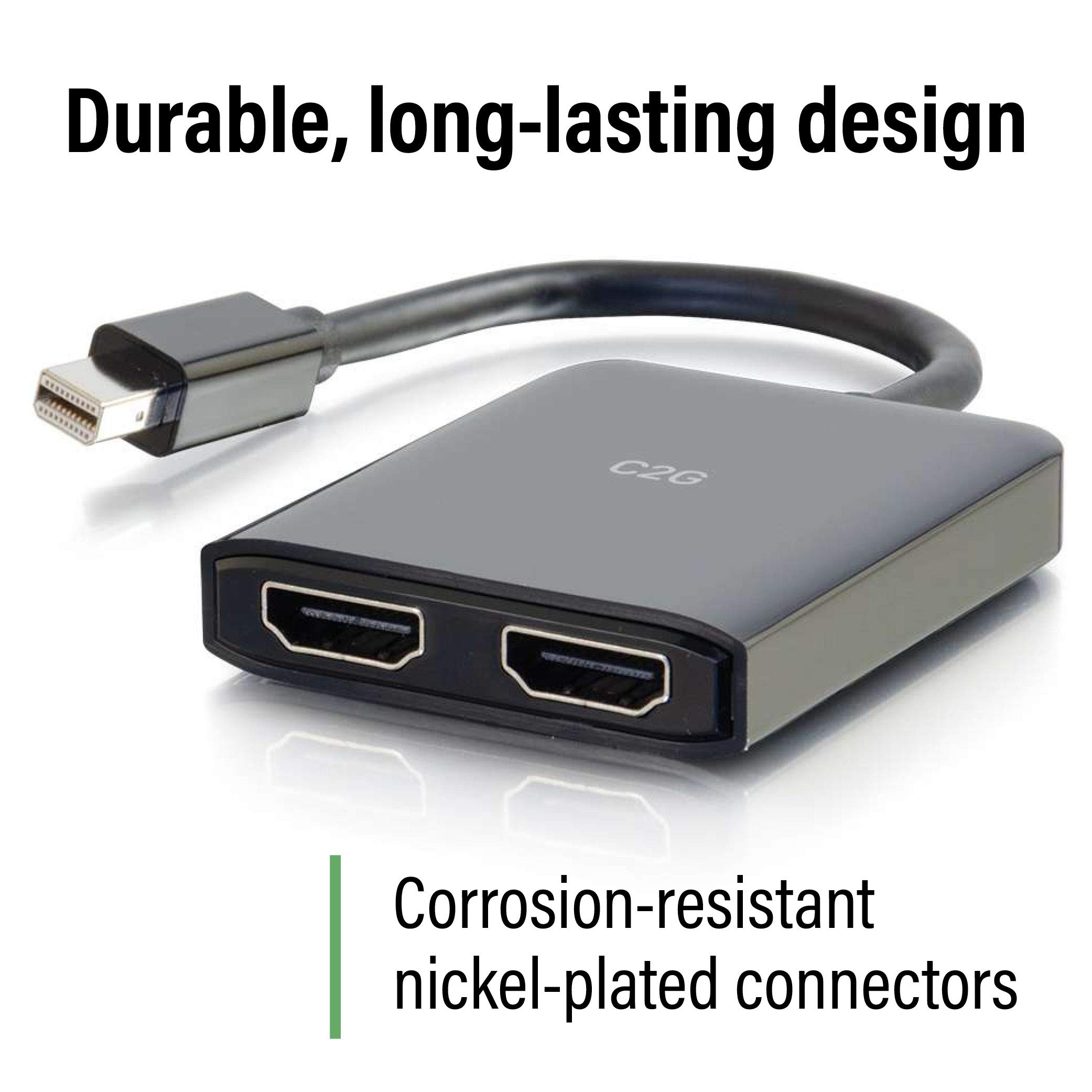 C2G Mini DisplayPort to HDMI 4K Monitor Splitter with 2 Ports & USB Power - MST Support (Not Mac Compatible) - Ideal for Multi-Screen Office Setup & Home Theater Systems - Cables To Go 54292