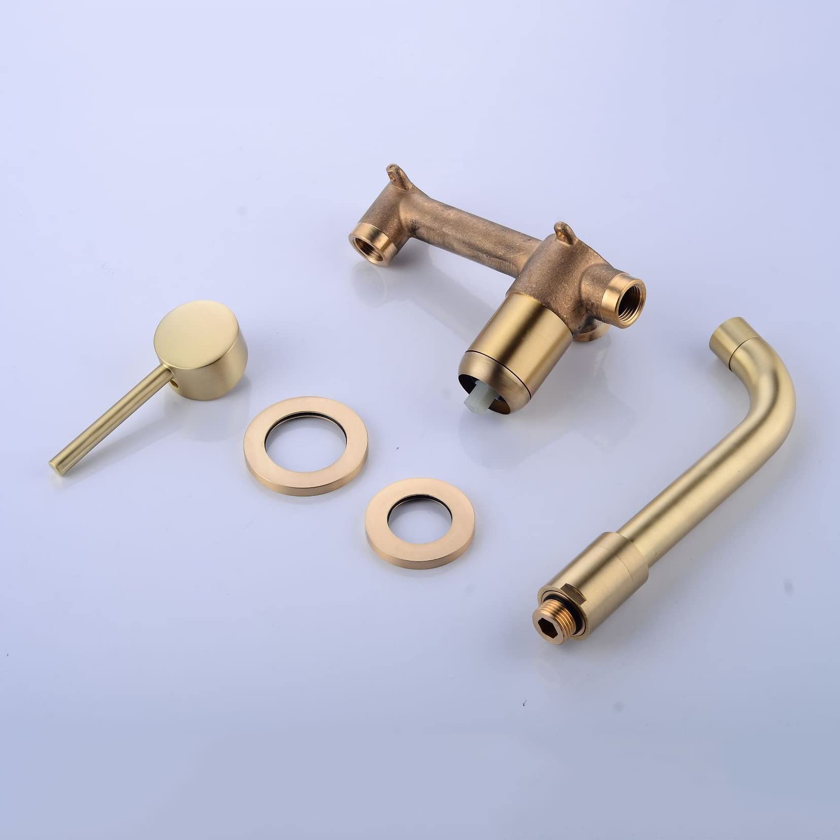 SHAUNI Brushed Gold Wall Mounted Bathroom Faucet, Single Handle Brass Bathroom Sink Faucet with Swivel Spout - Perfect for Modern Bathrooms, Powder Rooms & Vanities
