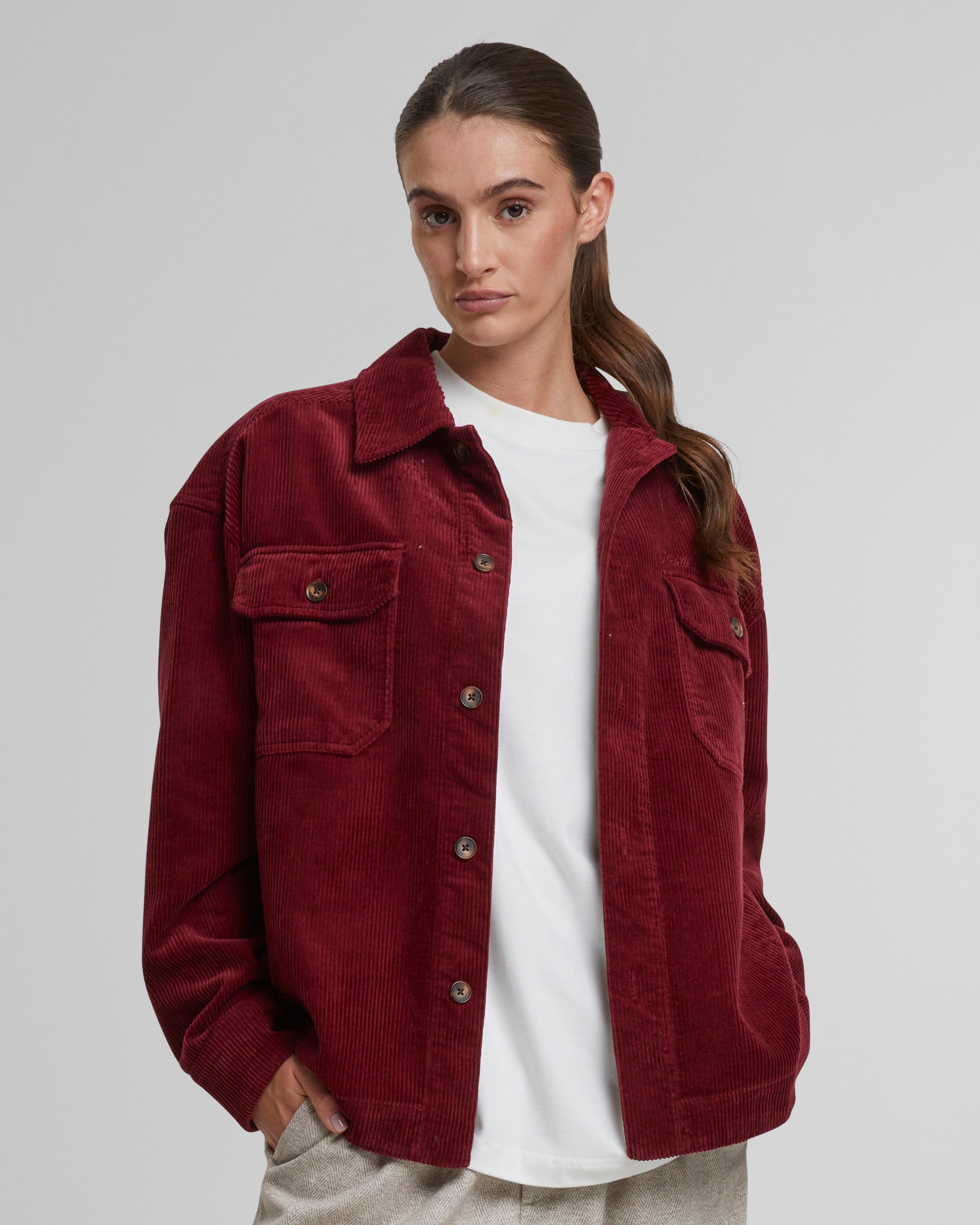 Corduroy Overshirt for Men - Burgundy Wine Red Button Up Shirt Jacket | Casual Fall & Winter Layering, Outdoor Activities, Streetwear Fashion